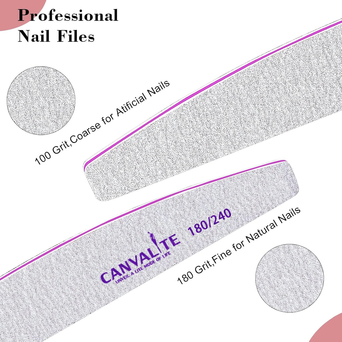 Professional Nail Files Double Sided Emery Board Nail Styling Tools Pet Grooming Tools for Home and Salon Use (Half Moon 180/240, 12pcs)