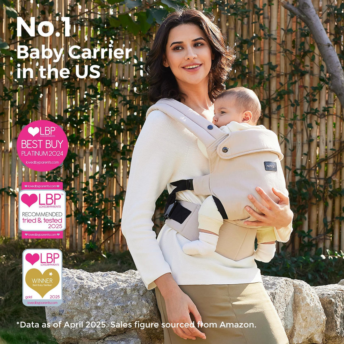 Momcozy Baby Carrier for 3-24M/3.2-20kg, Waist 64-127cm, Cotton Khaki