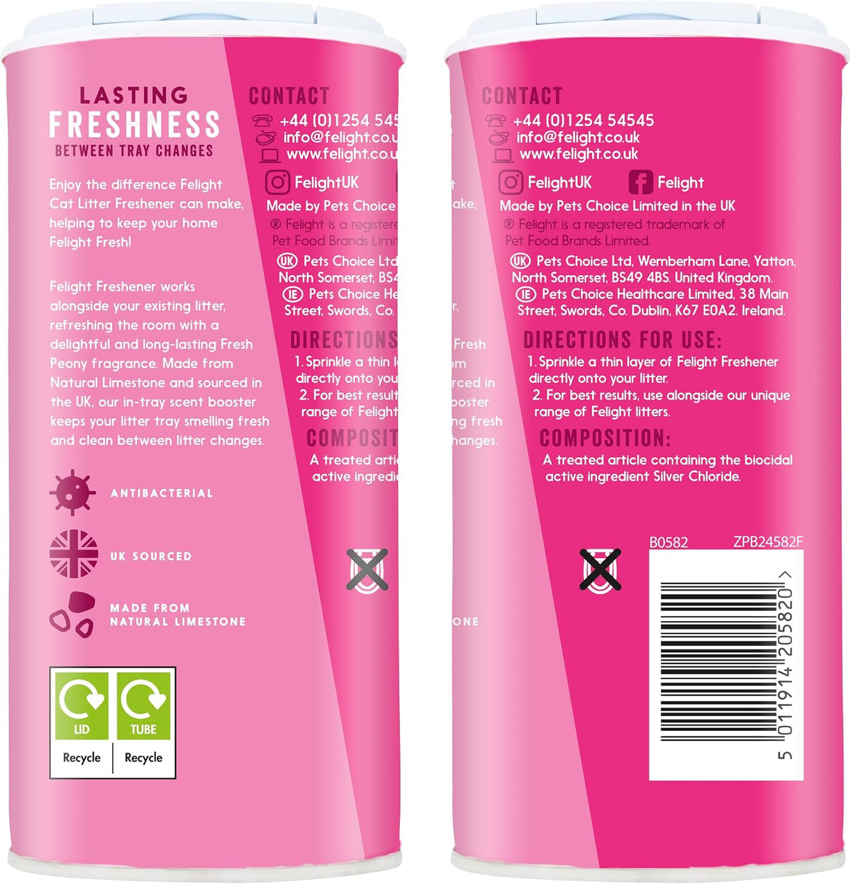 Felight Antibacterial Cat Litter Freshener Powder, Floral Peony Scent - Effective Odour Control, Longer Lasting Freshness, Made in the UK (300ml)