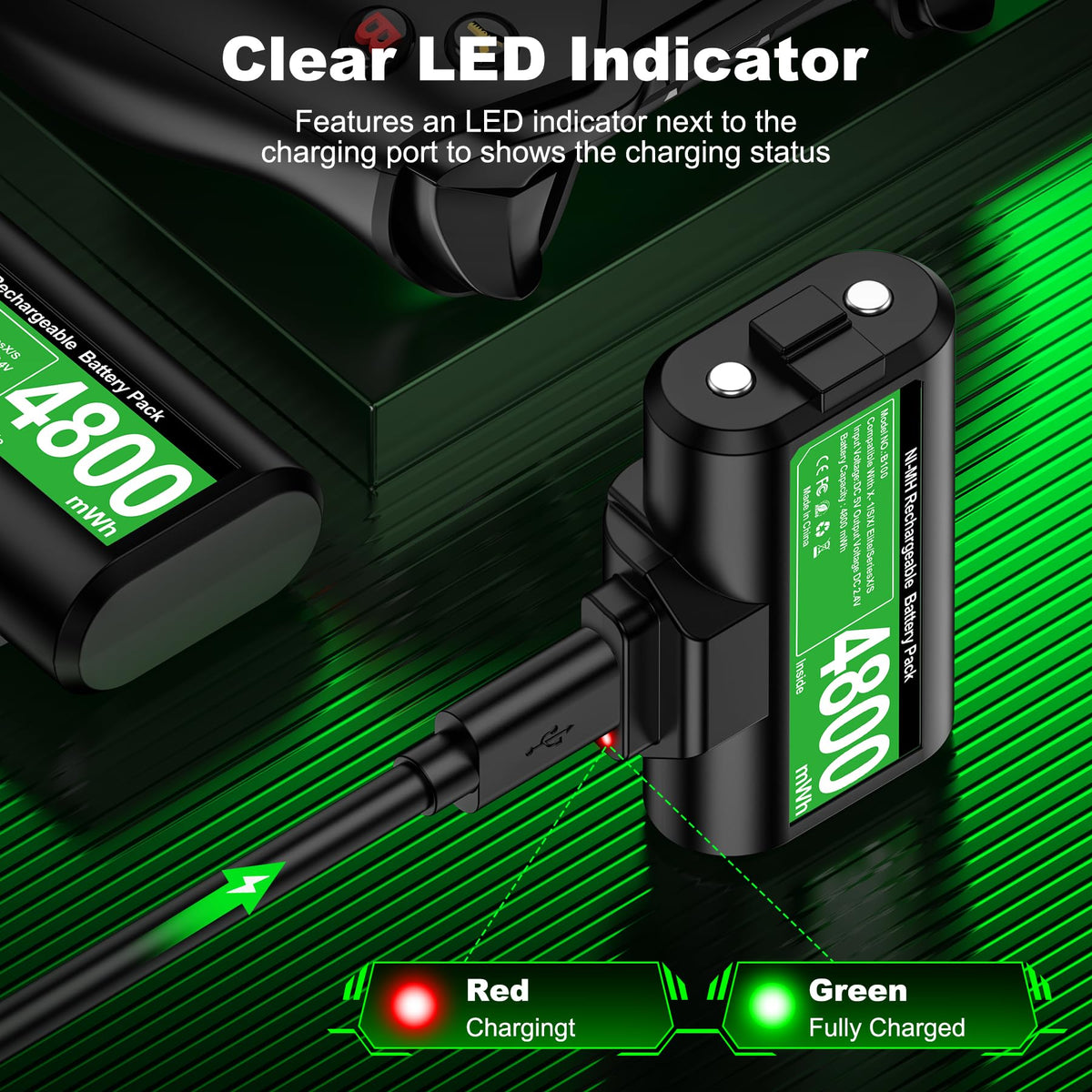 Rechargeable Battery Pack for Xbox Controller, Battery Pack with 2×4800mWh/LED Indicator/12 Hours Playtime,Play and Charge Kit for X-box One/S/X/Elite, Xbox Series S/X Interactive Gaming Figures
