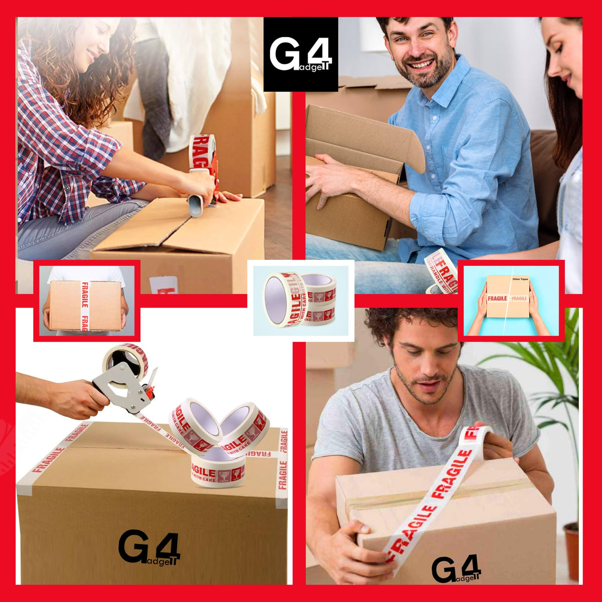 G4GADGET Pack of 3 Clear Packing Tape - Heavy Duty Transparent Tape 48mm x 66m - Ideal for Moving, Packing Boxes, and Secure Packaging