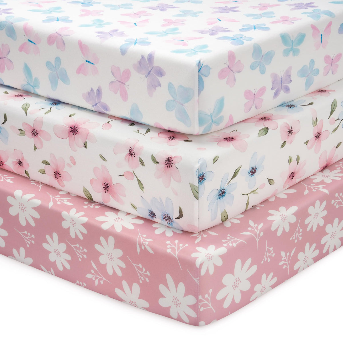 Cot Bed Sheets 140 x 70cm Fitted, 3 Pack Baby Cot Sheets, Ultra Soft & Silky Smooth Microfiber Toddler Bed Sheets Pink Rainbow