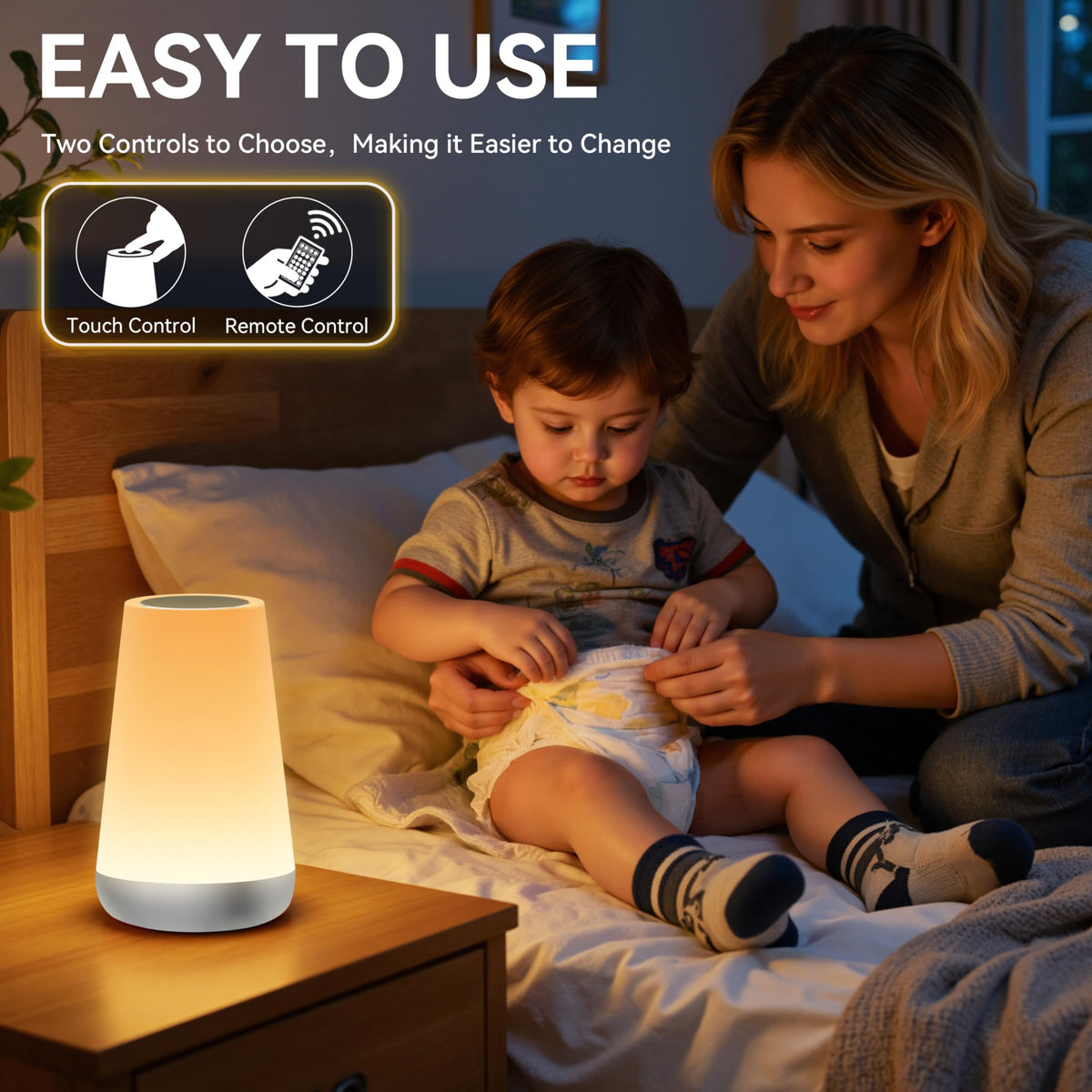 Auxmir Night Light 2 Pack, LED Touch Bedside Table Lamp, 2500mAh Rechargeable Light with RGB Color Changing, Portable Lamp for Children, Kids, Bedroom, Living Room, Camping
