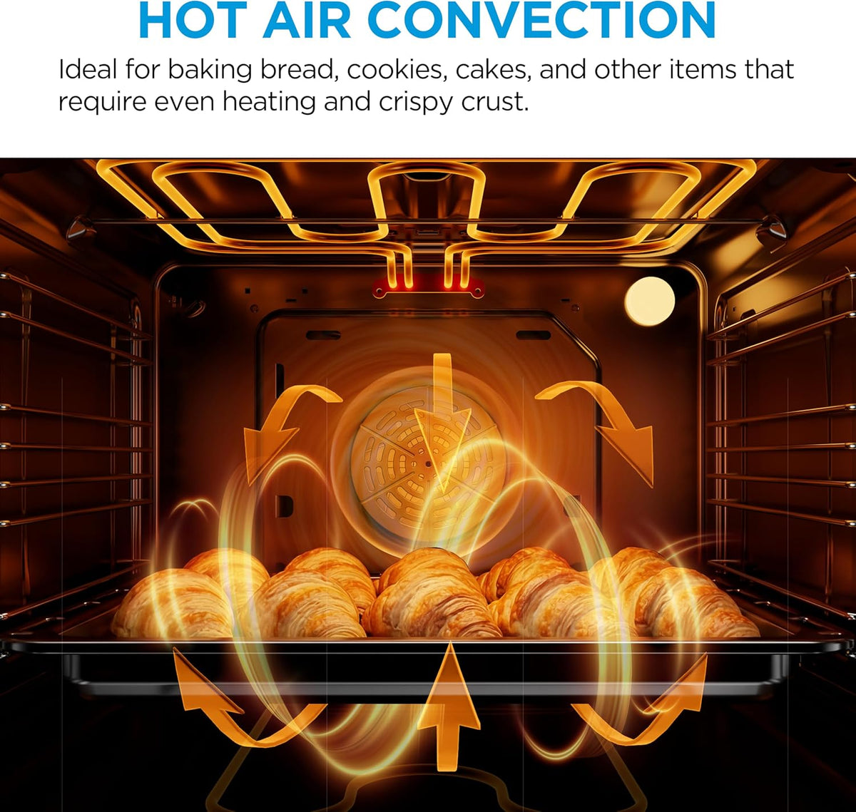 Midea 71L, 60cm Wide, Single Electric Built-in Fan Oven with Air Fry, 12 Oven Functions, Aqua Clean, LED Display, Convection, ECO, MultiLevel Cooking, Color Black - MBO65M90D2-BK