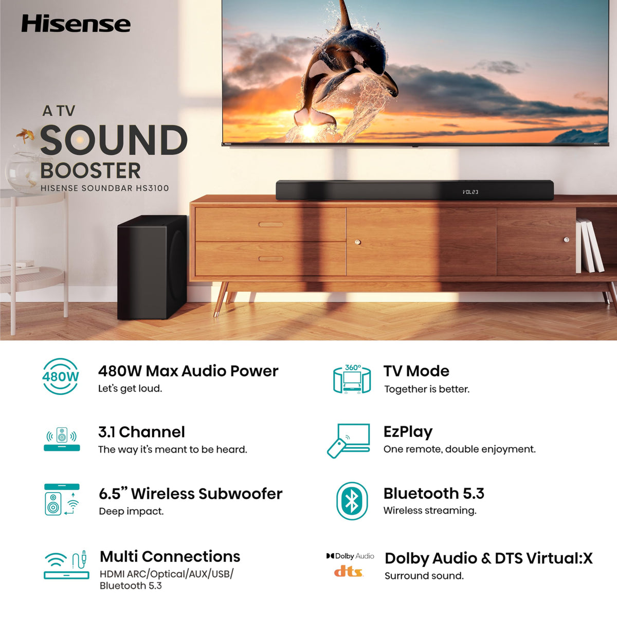 Hisense HS2000 2.1 CH All-In-One Soundbar for TV