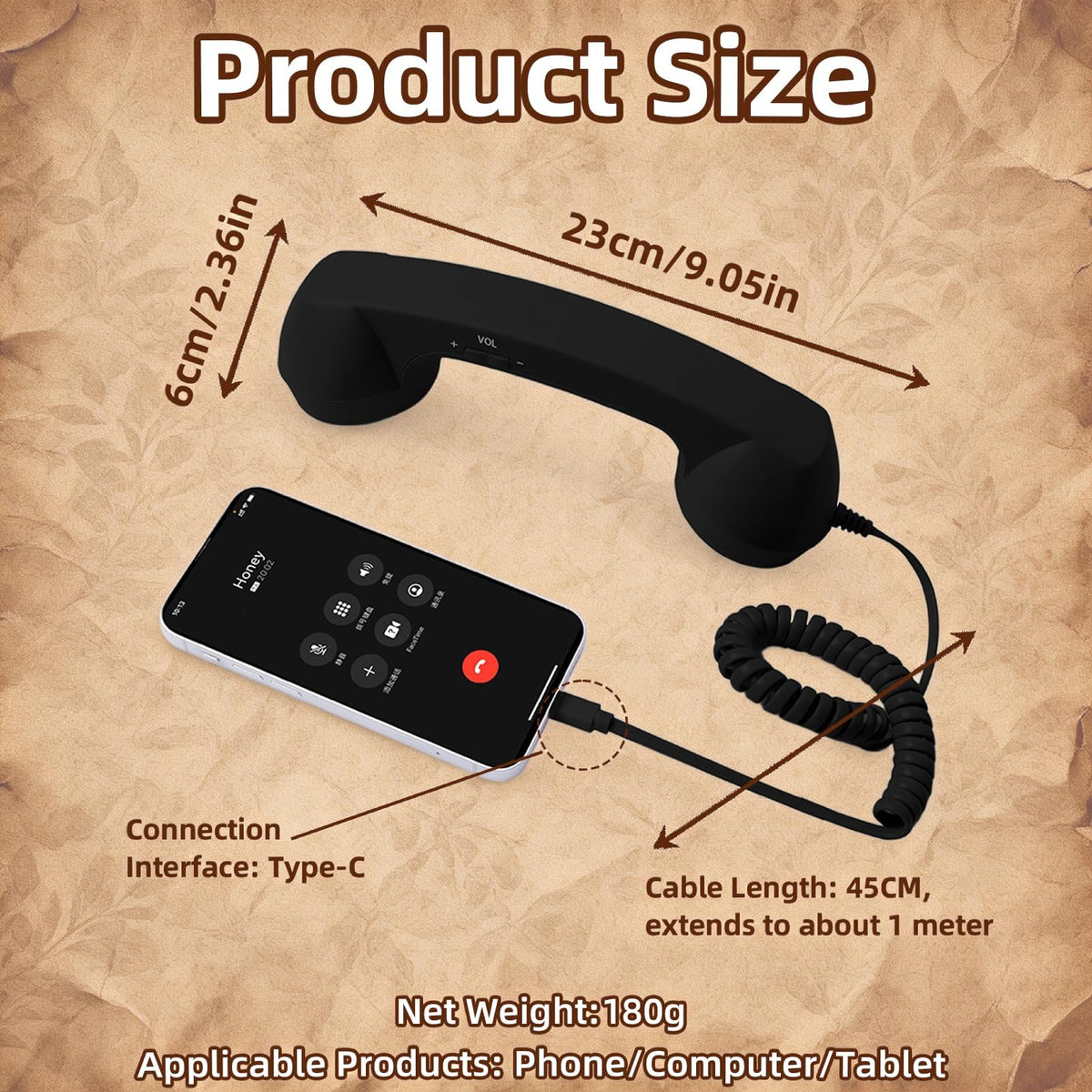 Retro Phone Handset for iPhone & Android, 2026 New Type-C Wired Receiver with Microphone & Speaker (2Pcs(Black and Red))