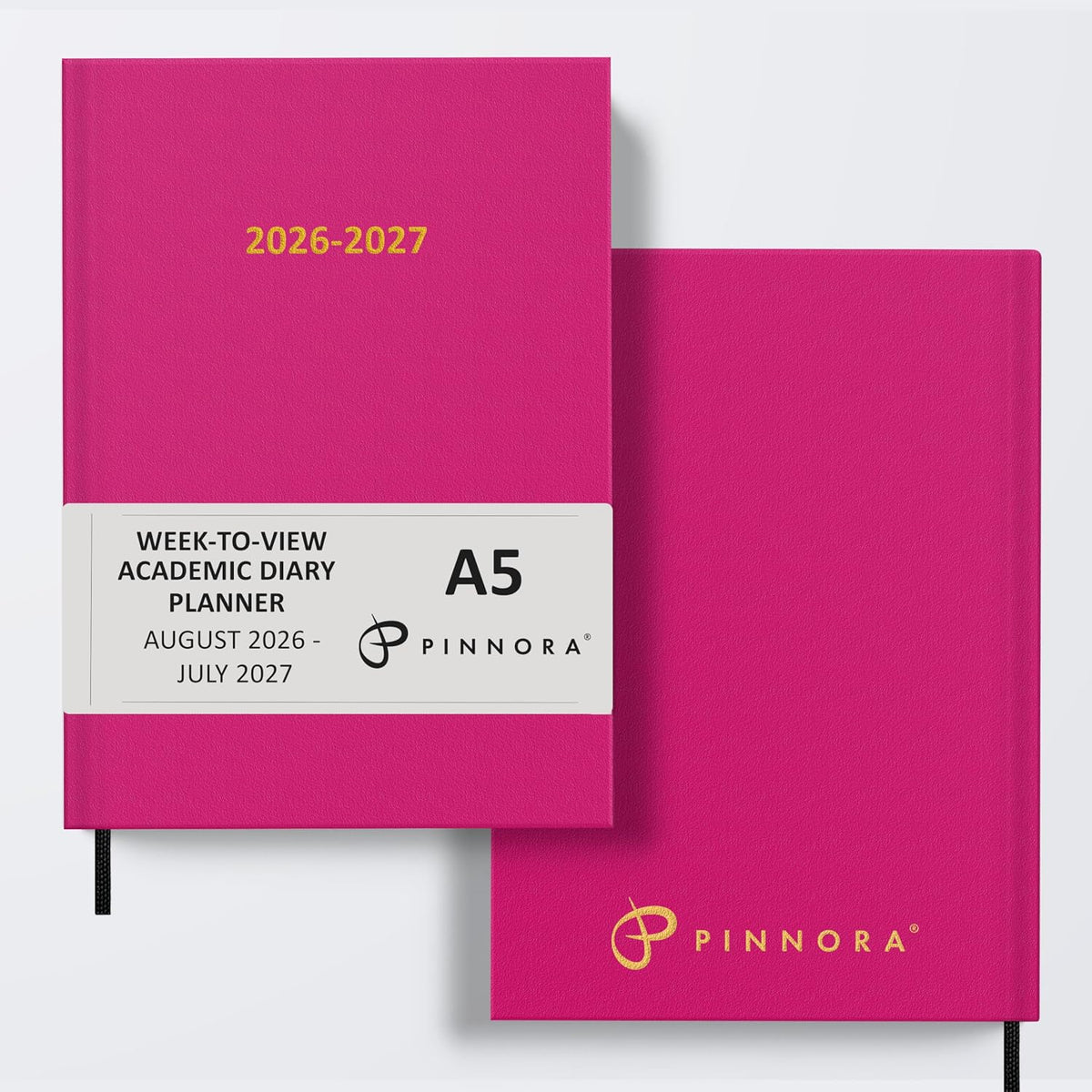 Pinnora A5 Deep Pink Academic Diary 2026-2027 Week to View, Hard Cover, August - July Dated Academic Planner, Ideal Student & Teacher Planner 2026-27, University, Revision, Study, To-Do Lists