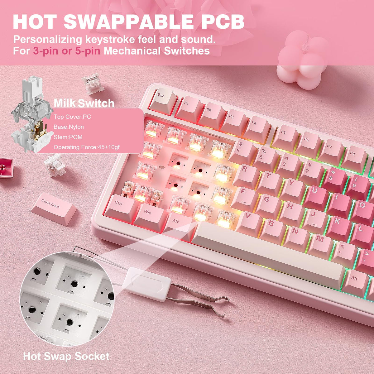 YUNZII B75 PRO 75% Wireless Mechanical Keyboard (Black Heart,Cocoa Switch)