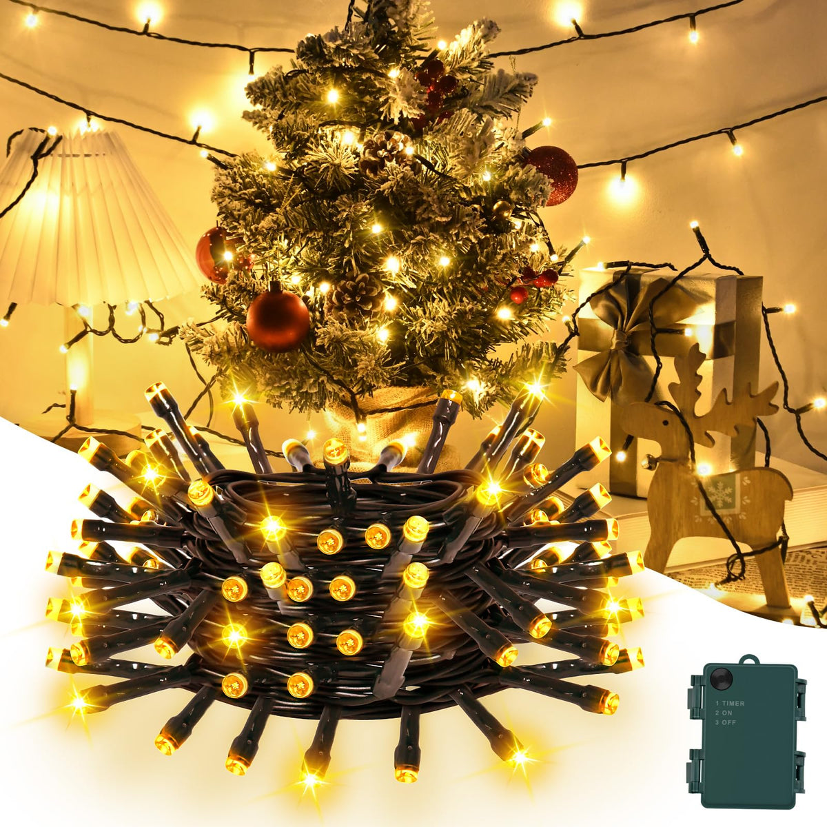 Gcstnn Battery Fairy Lights, 3M/9.8Ft 30LED Battery Powered Fairy Lights Indoor Outdoor with 6h Timer Waterproof String Lights On Green Cable,for Bedroom Christmas Tree Decorations,Garden-Cool White