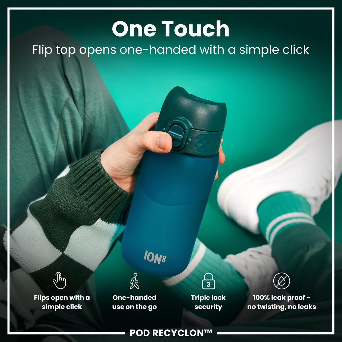 ION8 Kids Water Bottle, 350 ml/12 oz, Leak Proof, Easy to Open, Secure Lock, Dishwasher Safe, Carry Handle, Hygienic Flip Cover, Easy Clean, Odour Free, Rose Pink