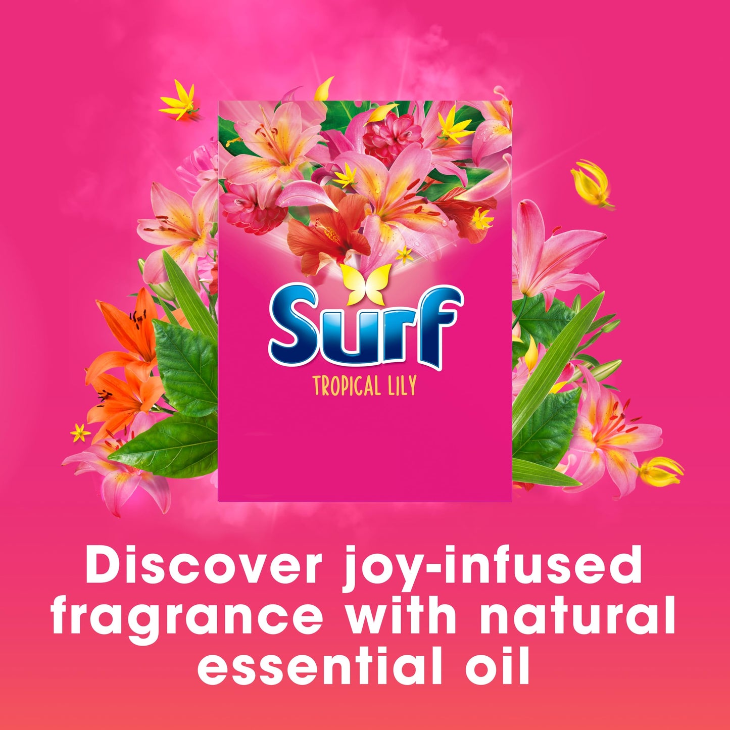Surf Tropical Lily Washing Powder joy-infused fragrance with natural essential oil lasting up to 12 hours in wear for brilliantly clean laundry every time 23 washes 1.15 kg