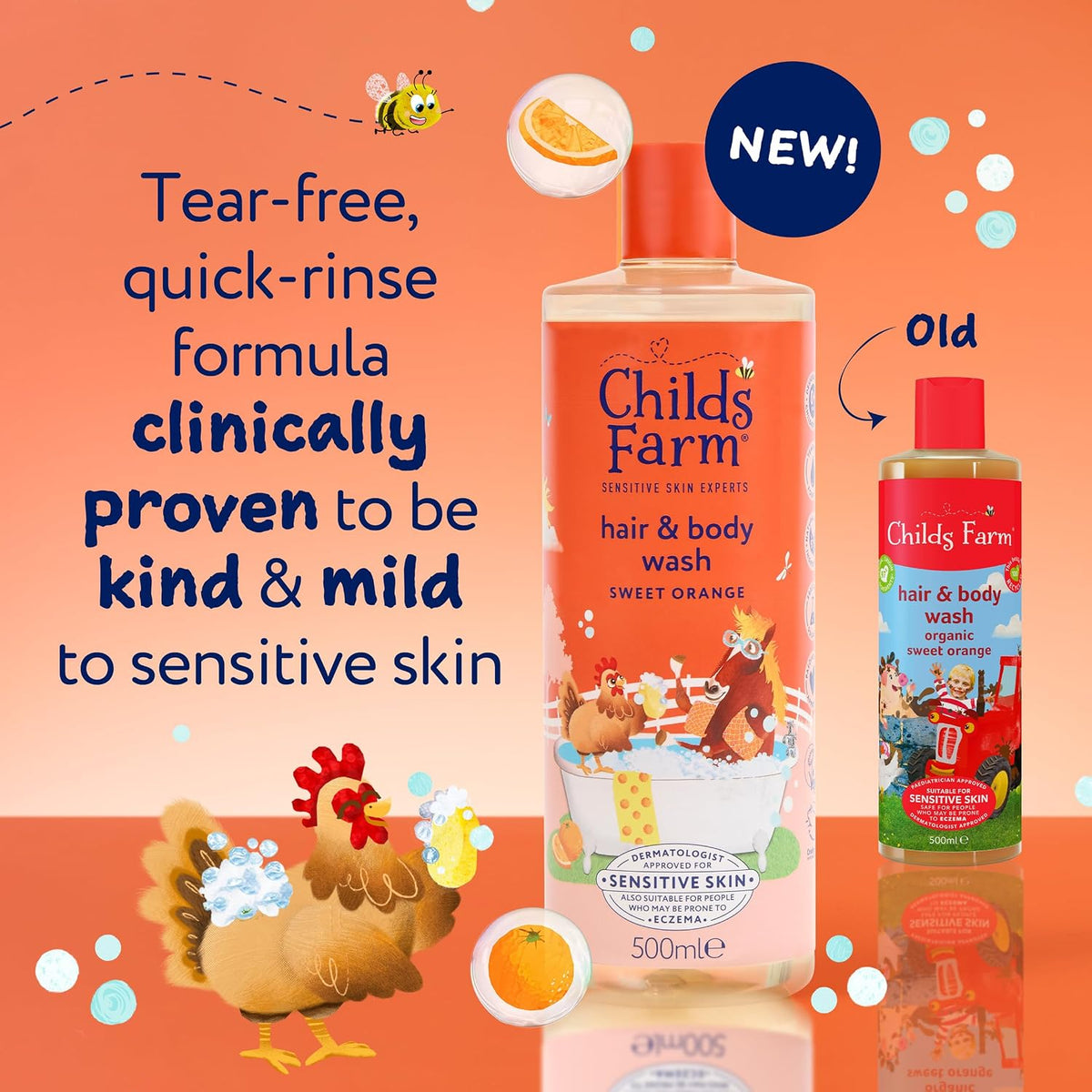 Childs Farm Kids Hair & Body Wash, Sweet Orange | Tear-free, Gently Cleanses | Suitable for Dry, Sensitive Skin, 500ml