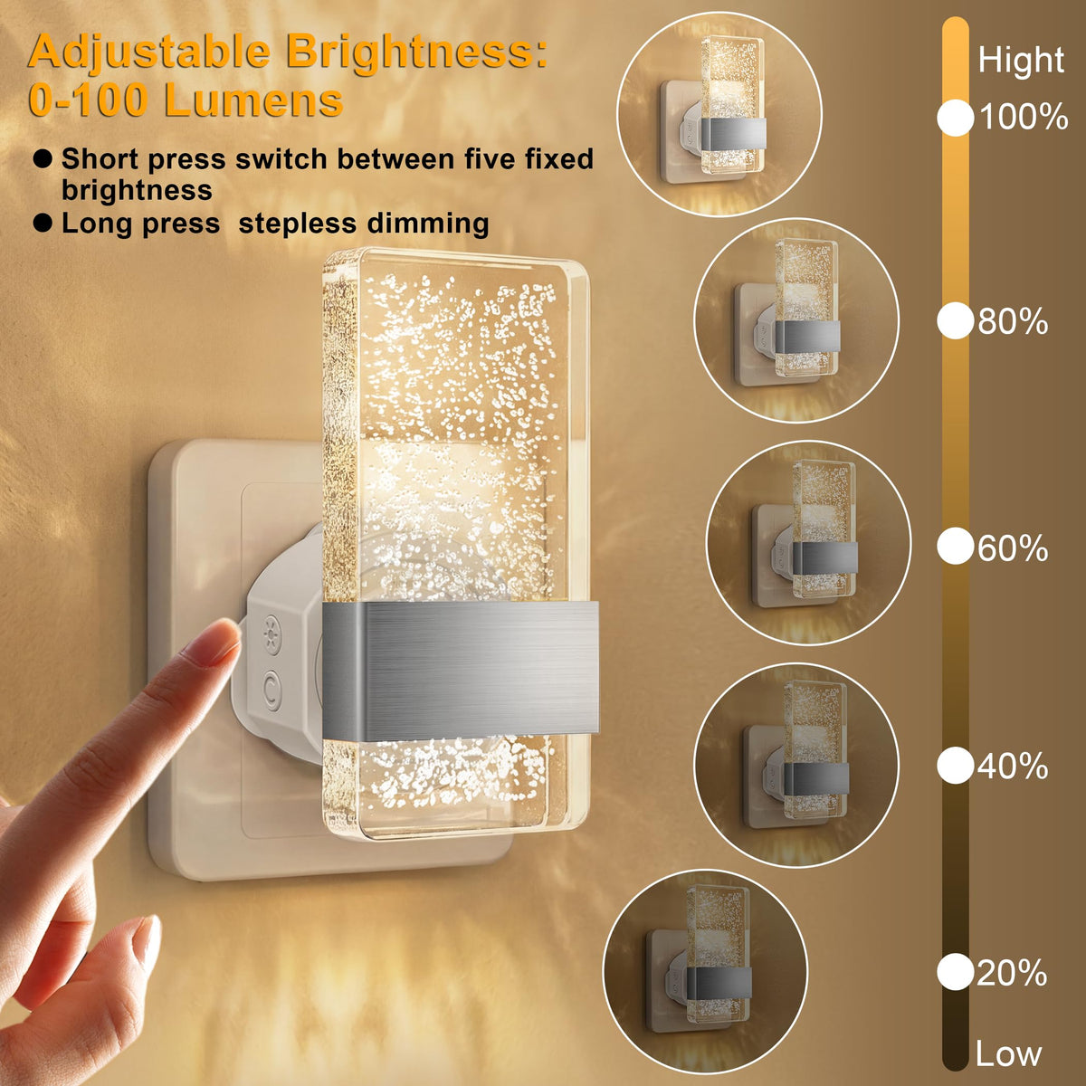 Night Light Plug in Wall with Dusk to Dawn Sensor Modern 2 Pack Gold