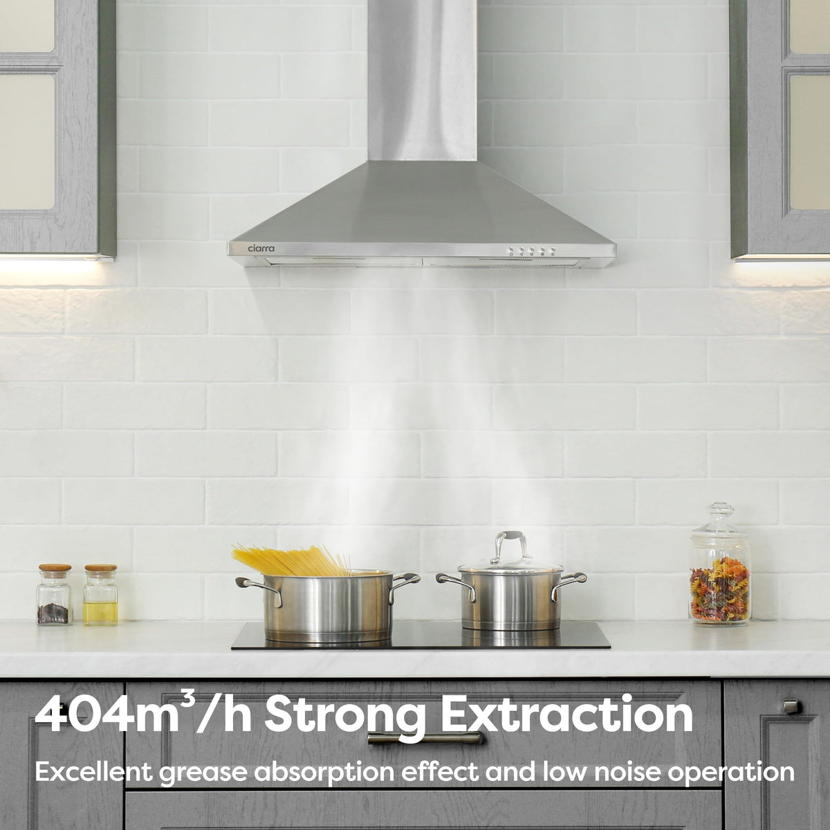 CIARRA 90cm Wall-Mount Cooker Hood 370m³/h Ducting & Recirculation CAS9201A