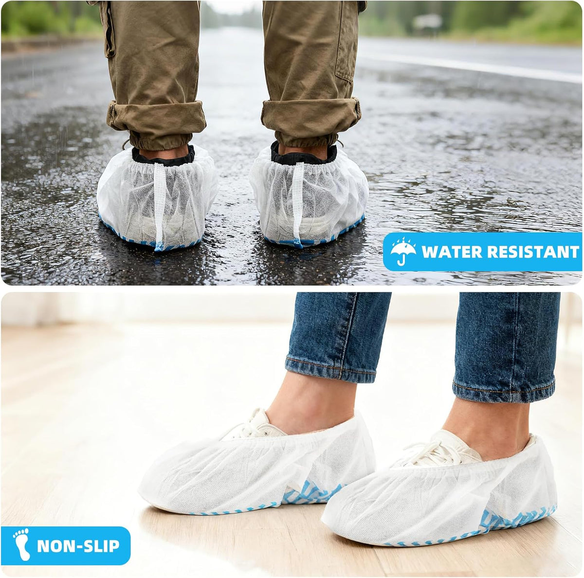 WUJUN 100/200 Pack Blue/Black Disposable Shoes Covers Boot Cover Waterproof, Dust-proof, Non-slip, One Size Fit Most, Protect Your Shoes, Carpets and Floors. Cleaning Accessories