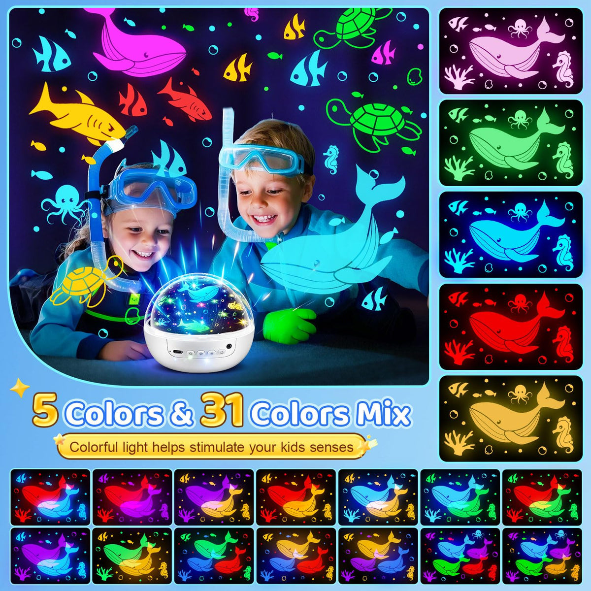 Dinosaur Toys for Boys,3HD Films Night Light Projector,31 Colors Boy Toys