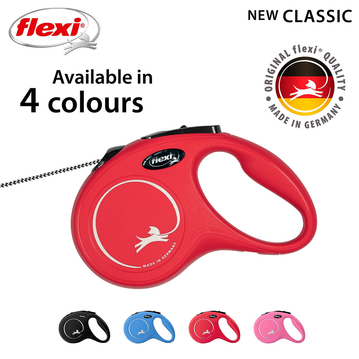 flexi Classic S | 5 m Retractable Cord Leash for Dogs up to 12 kg | Black | Retractable Dog Lead | Weight: 160 g | Dimensions: 9.6 x 16.2 cm