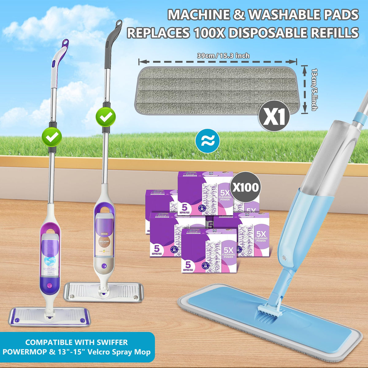 Spray Mop with 3 Washable Pads for Cleaning Floors: Microfibre Floor Mop