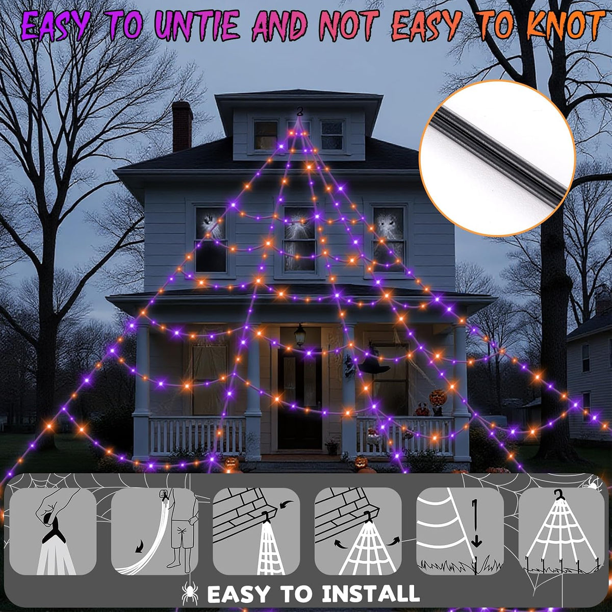 Halloween Decorations Outdoor Spider Web Lights with Giant Cobwebs