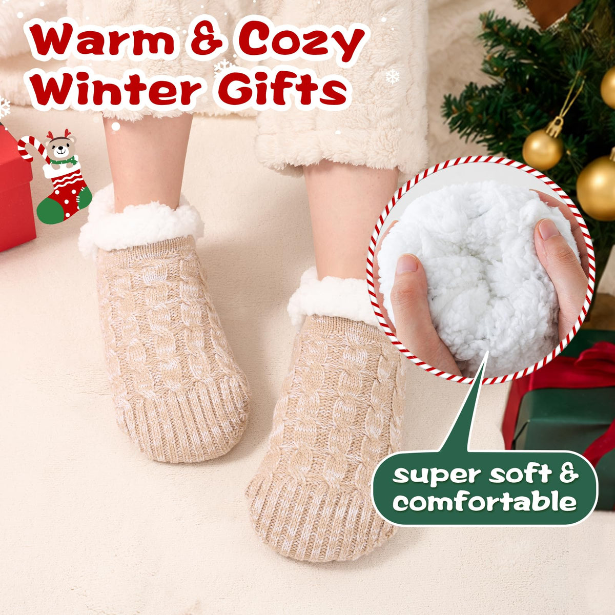 Niorasen Fluffy Slipper Socks Women Men, Winter Gift for Her, UK 4-9