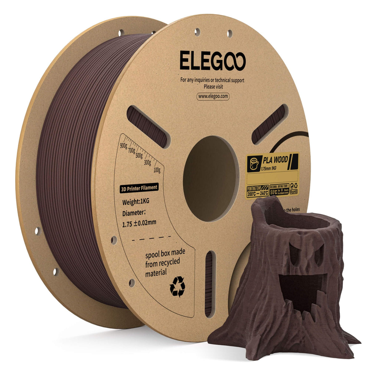 ELEGOO PLA Filament 1.75mm Black 1KG, 3D Filament Dimensional Accuracy +/- 0.02mm, 1kg Cardboard Spool(2.2lbs) 3D Printing Filament Fits for Most FDM 3D Printers