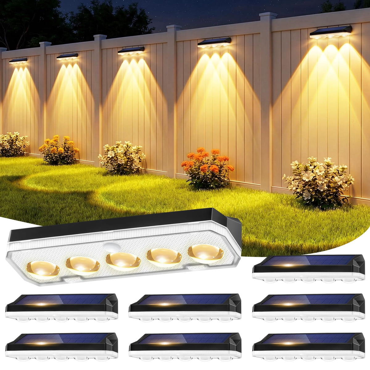 Solar Fence Lights Outdoor, 4 Pack Solar Lights Outdoor Garden