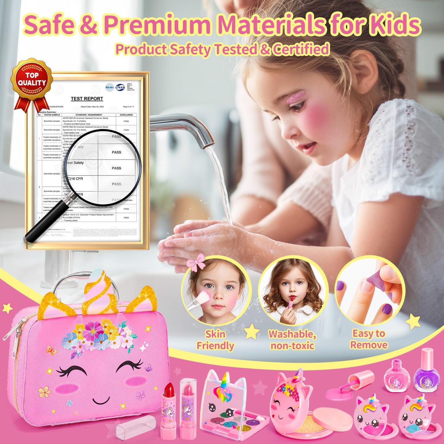 Hohosunlar Girls Makeup Set Kids Toys - Washable Non-toxic Kids Make Up w/ Nail Polish Dryer, Princess Accessories Nail Varnish Set, Christmas Birthday Gift Toys for Girls 3 4 5 6 7 8-12 Years Old