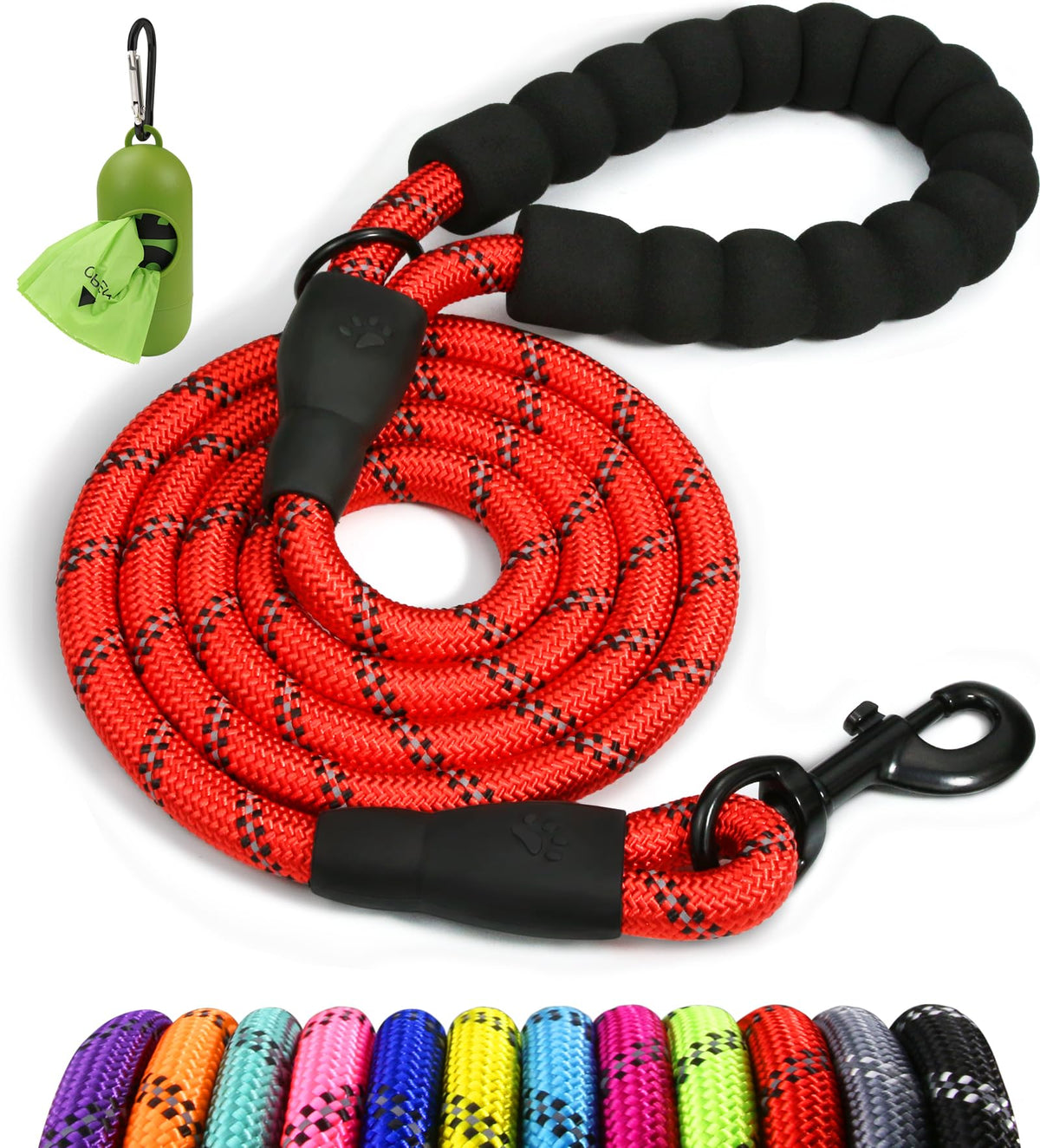 Taglory Rope Dog Lead with Soft Padded Handle – Reflective Rock Climbing Rope Lead for Small and Medium Dogs 120 cm 1.0 cm Black