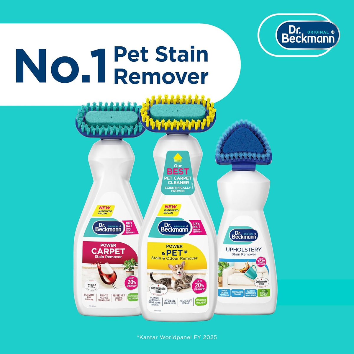 Dr. Beckmann Pet Stain & Odour Remover, Eliminates stains and odours caused by pets, incl. applicator brush, 650 ml
