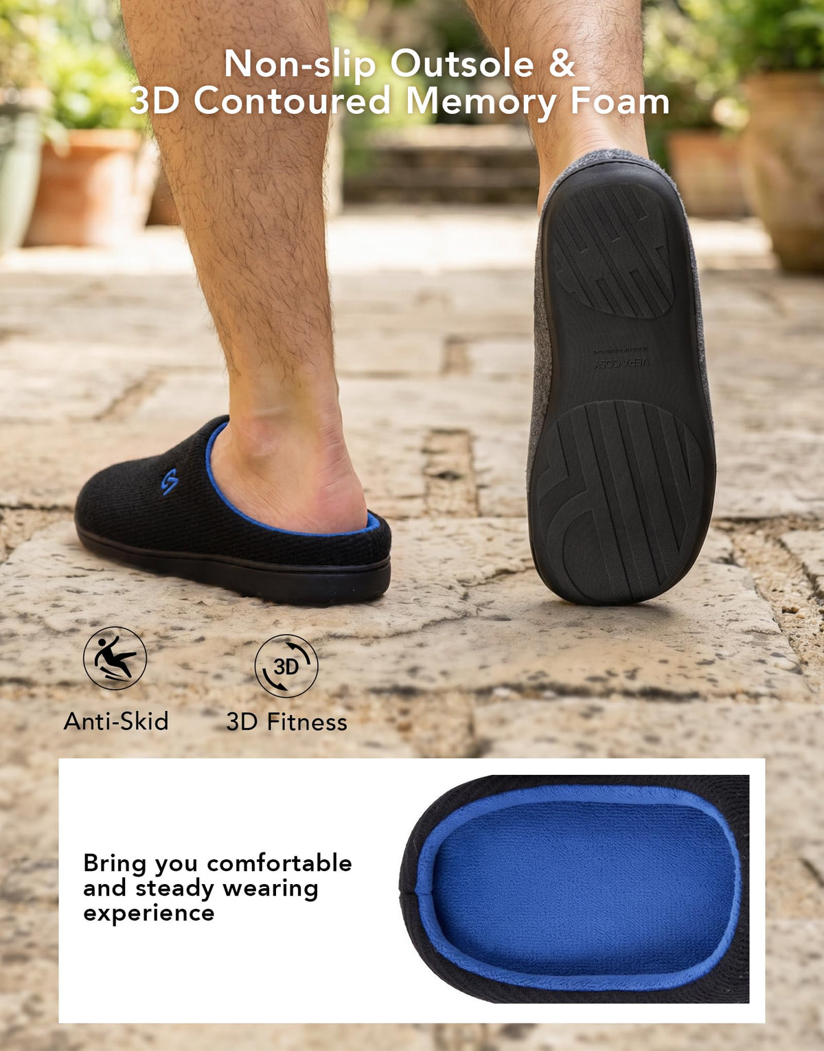 VeraCosy Men's Two-Tone Memory Foam Slippers