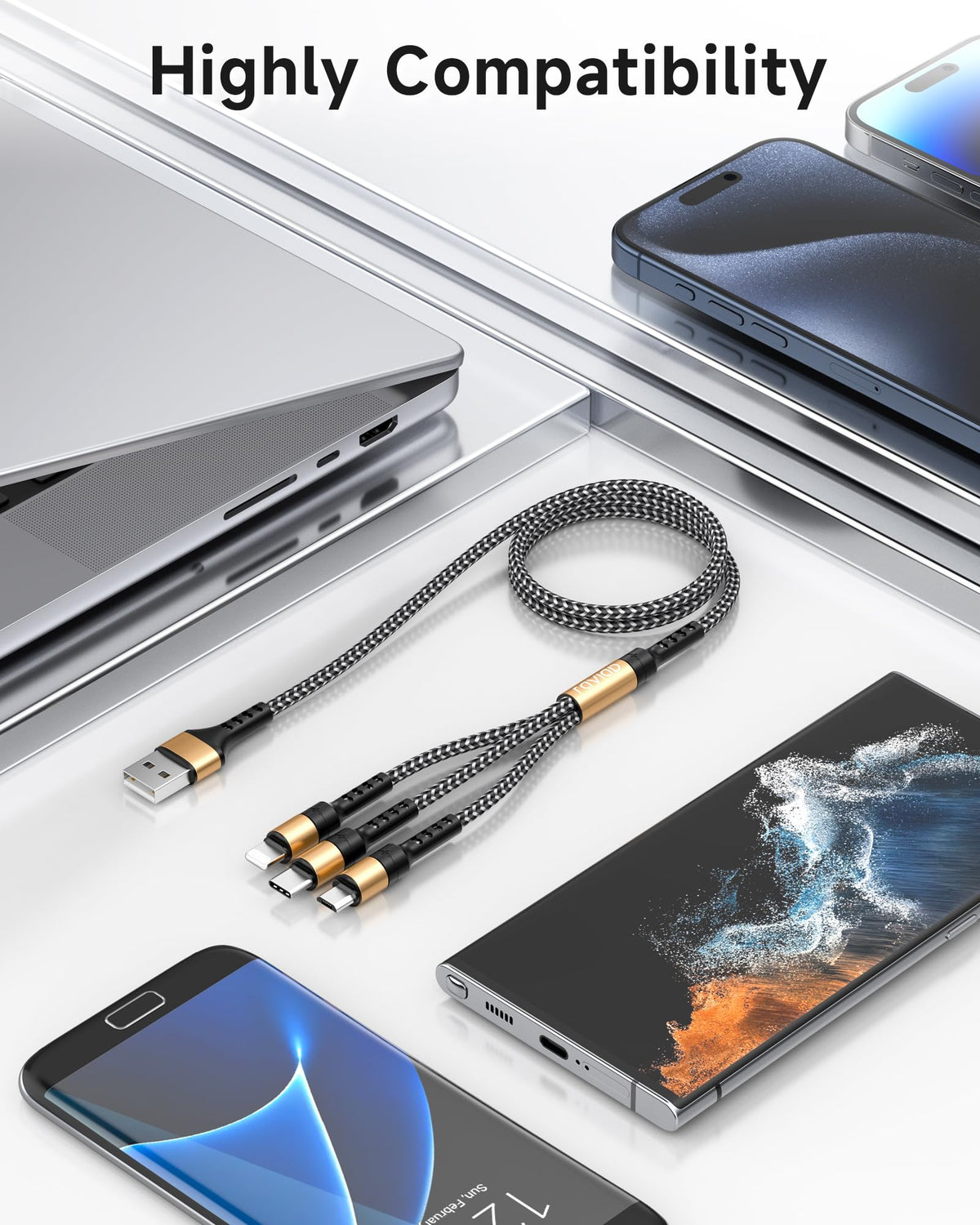 RAVIAD Multi Charger Cable, 3 in 1 Charger Cable 3A USB Fast Charging Cord