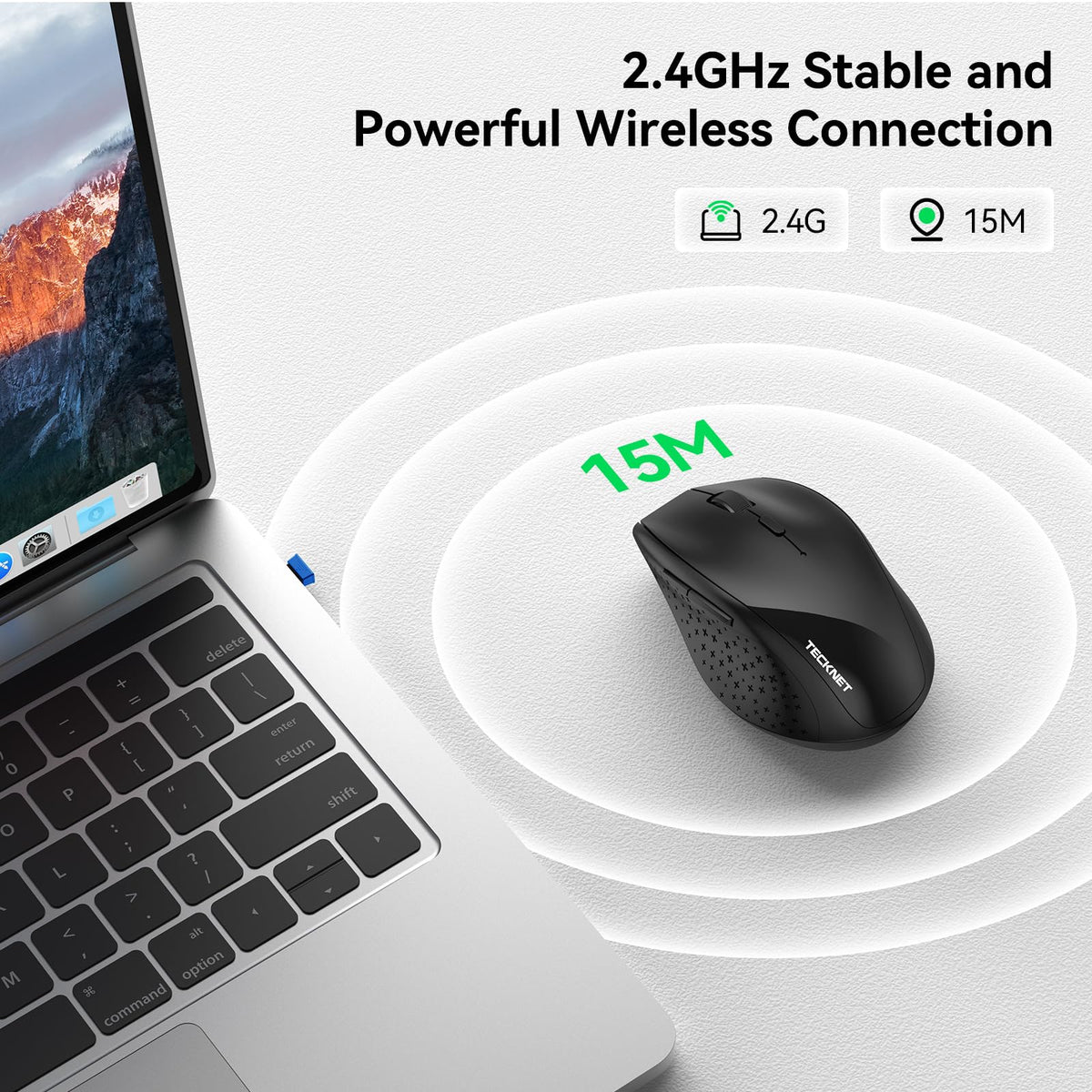TECKNET Wireless Mouse for Laptop, 4800 DPI Optical Computer Mice with 6 Adjustable Levels, 30 Months Long Battery Life 2.4G Cordless USB Silent Mouse for Notebook, PC, Office Home Work -Grey