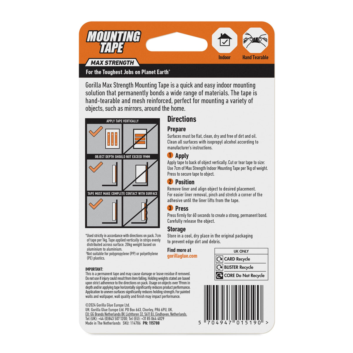 Gorilla Double Sided Mounting Tape Clear 1.5m, Pack of 1