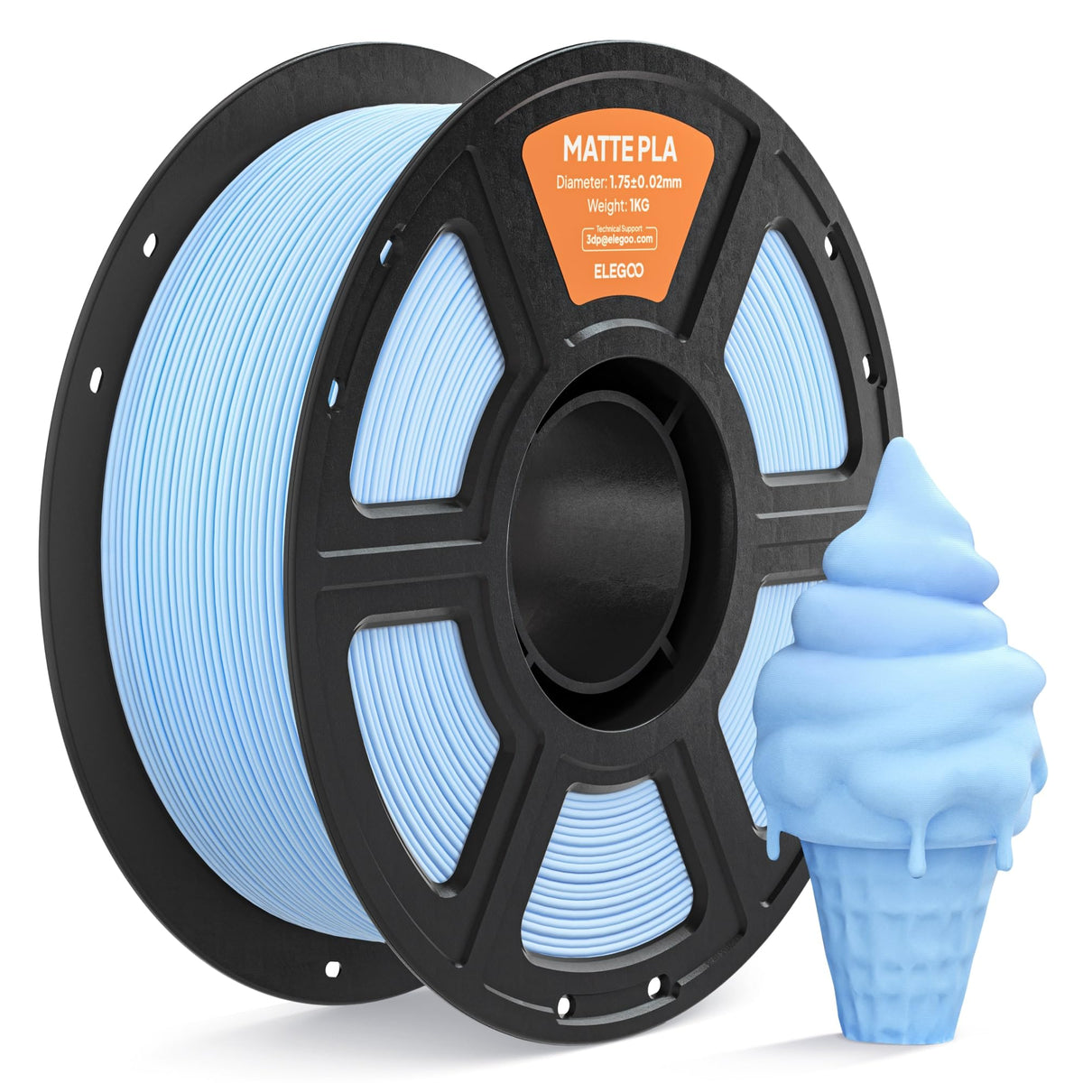 ELEGOO Matte PLA 3D Printer Filament 1.75mm White 2KG, Matte Finish