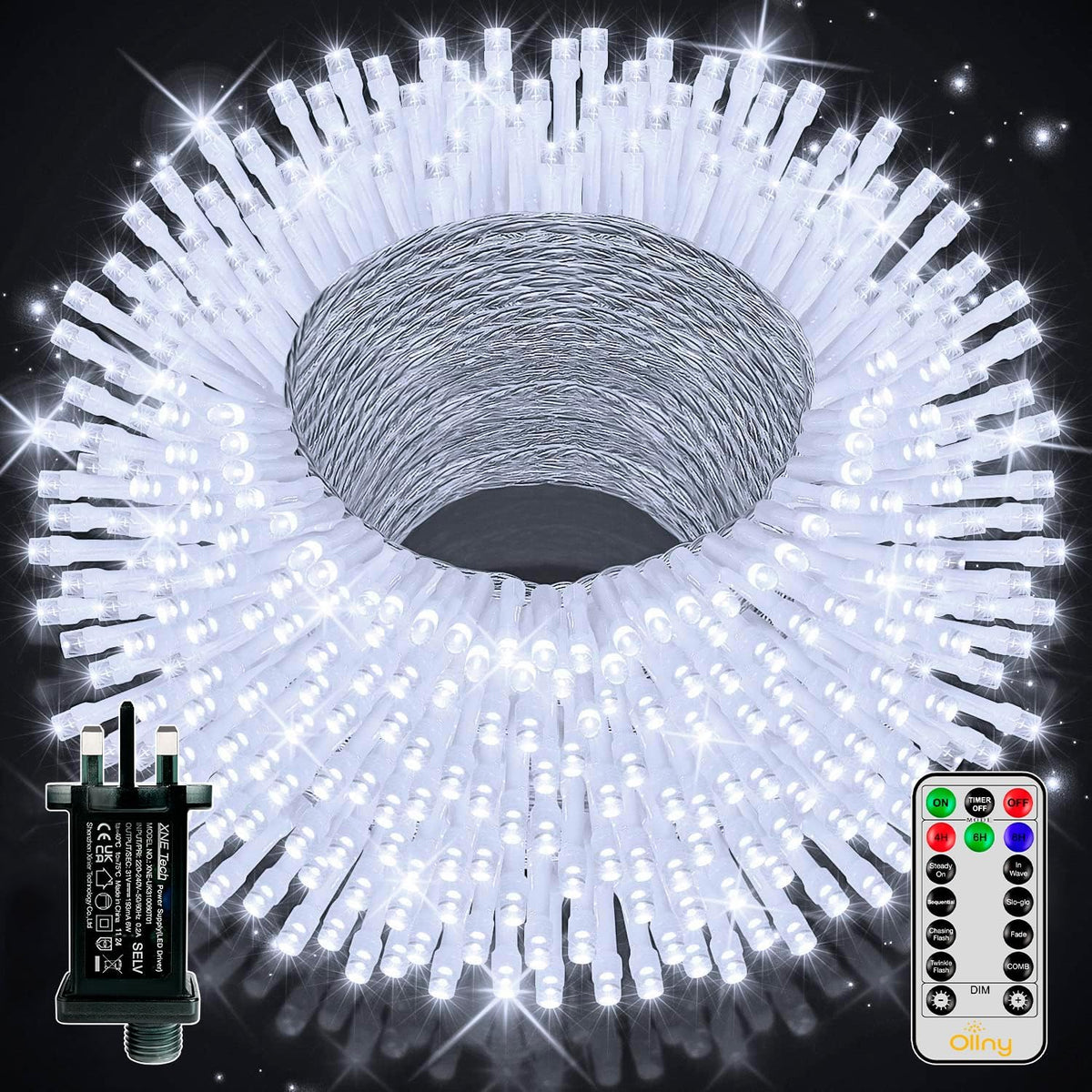 Ollny Fairy Lights Mains Powered 20m 200 LED Outdoor String Plug Remote
