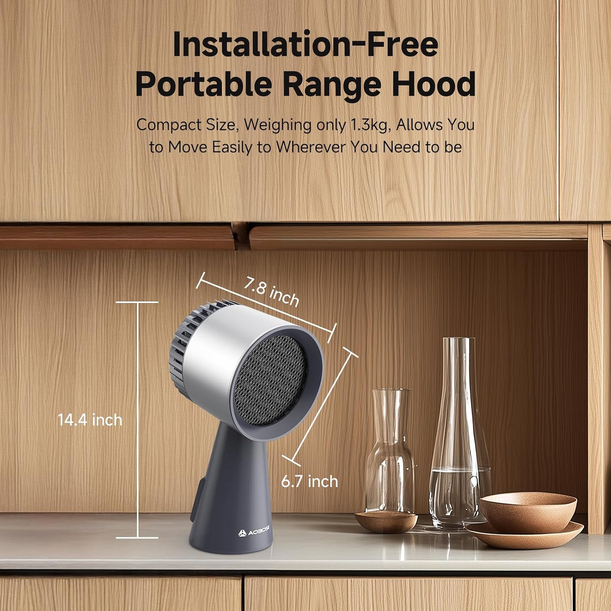 AAOBOSI Mini Cooker Hood, 3 Speed, with Replaceable Filter, Stainless Steel