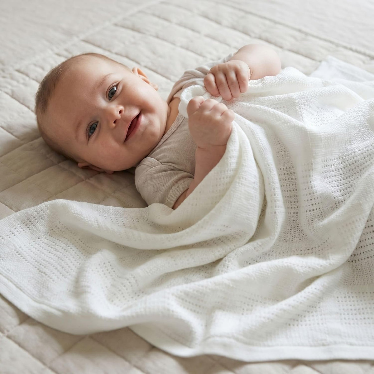 Bloomsbury Mill - Cellular Blankets Baby - 100% Organic Cotton - 2 Pack - Cloud - White - Newborn Essentials - Soft Breathable Baby Blankets for Pram, Cot, Moses Basket - 75x95cm