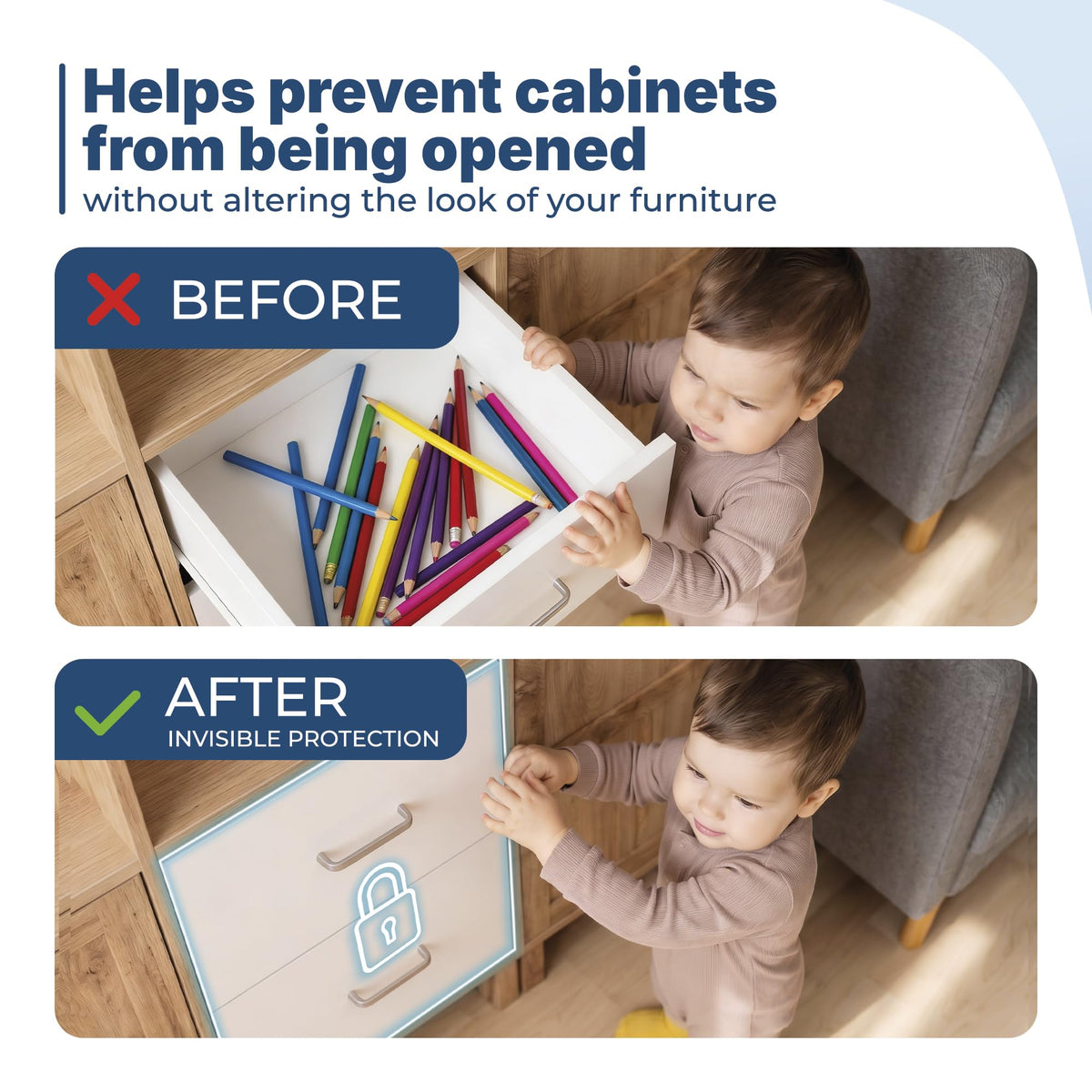 Hoffenbach – 12 Locks & 3 Keys – Magnetic Cupboard Locks – Child Safety Locks for Cabinets, Drawers & Kitchen – Invisible Baby Proofing with Magnet for Doors & Cupboards – White
