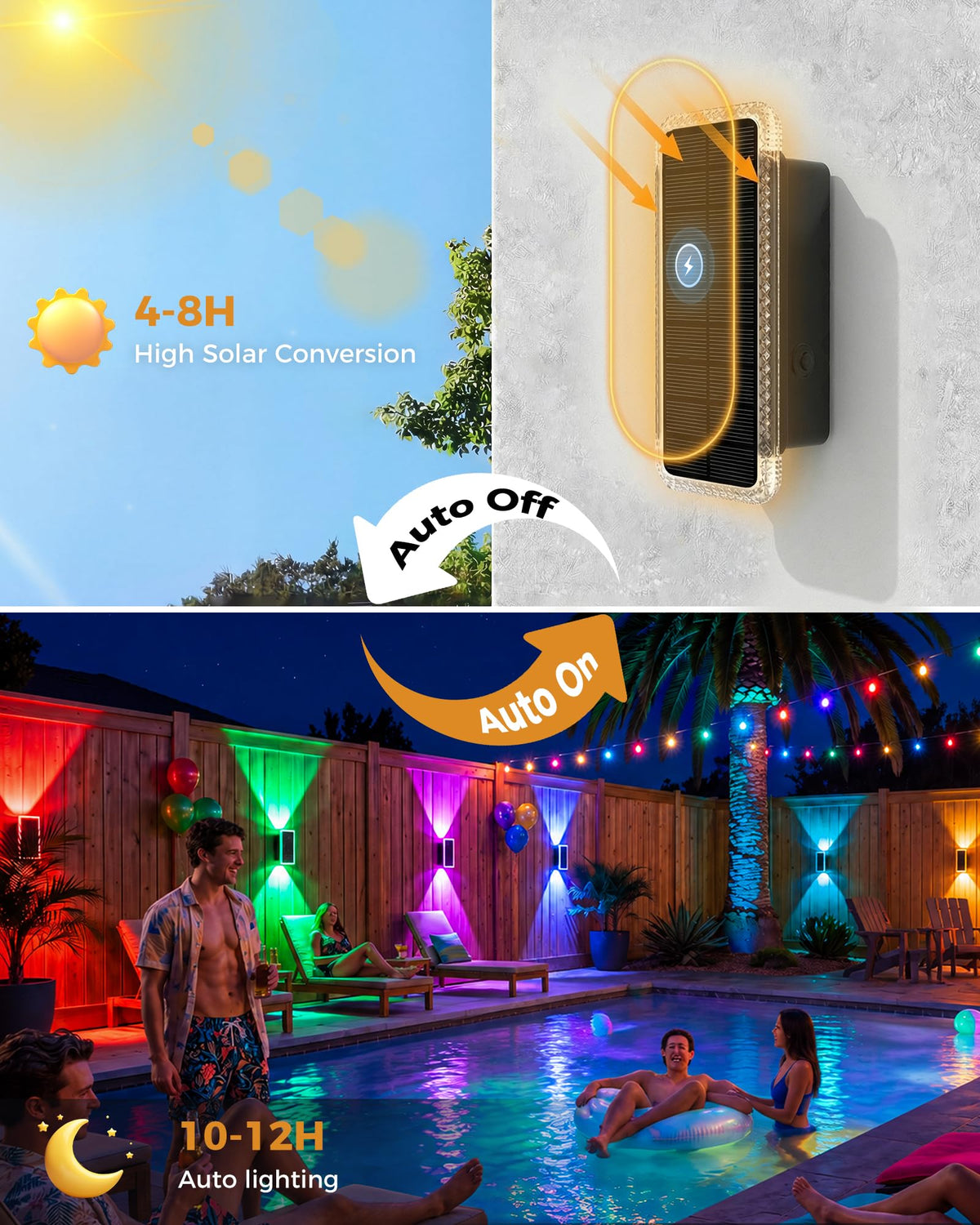 vighep RGB Solar Fence Lights Outdoor 3 Pack, 11 Mode Up & Down Wall Lights