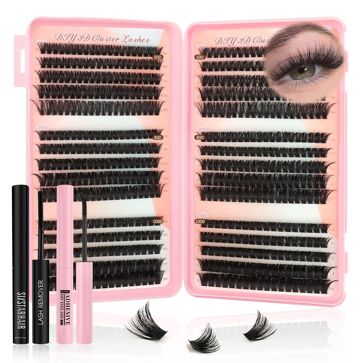 Sixstarhair Individual Eyelashes Kit Lash Clusters with Glue and Remover