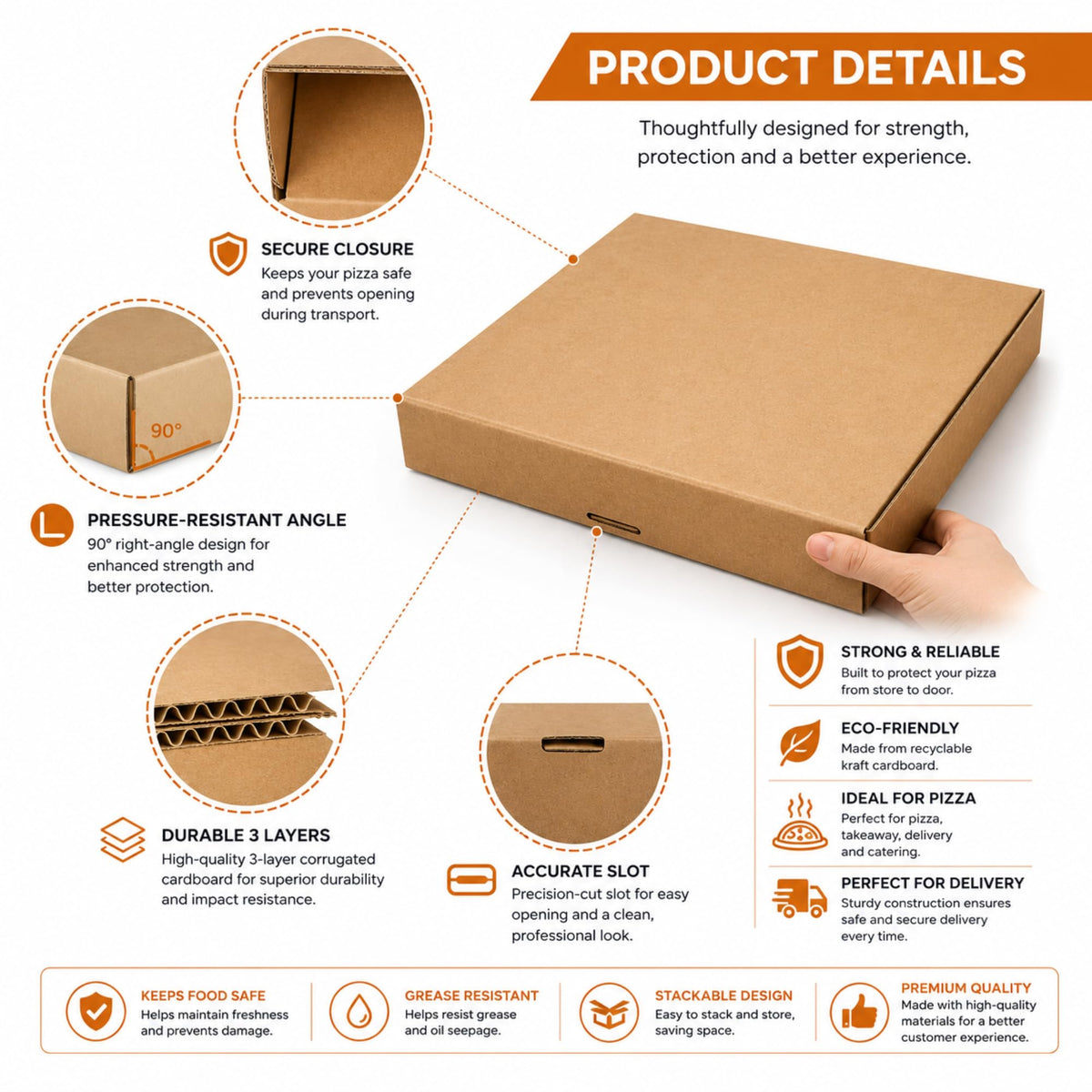 Pizza Boxes — Lightweight Food Boxes— Plain Pizza Style Postal Boxes with Rear Vent Hole - Easy to Transport (Plain 9 Inch - 100 Pizza Boxes)