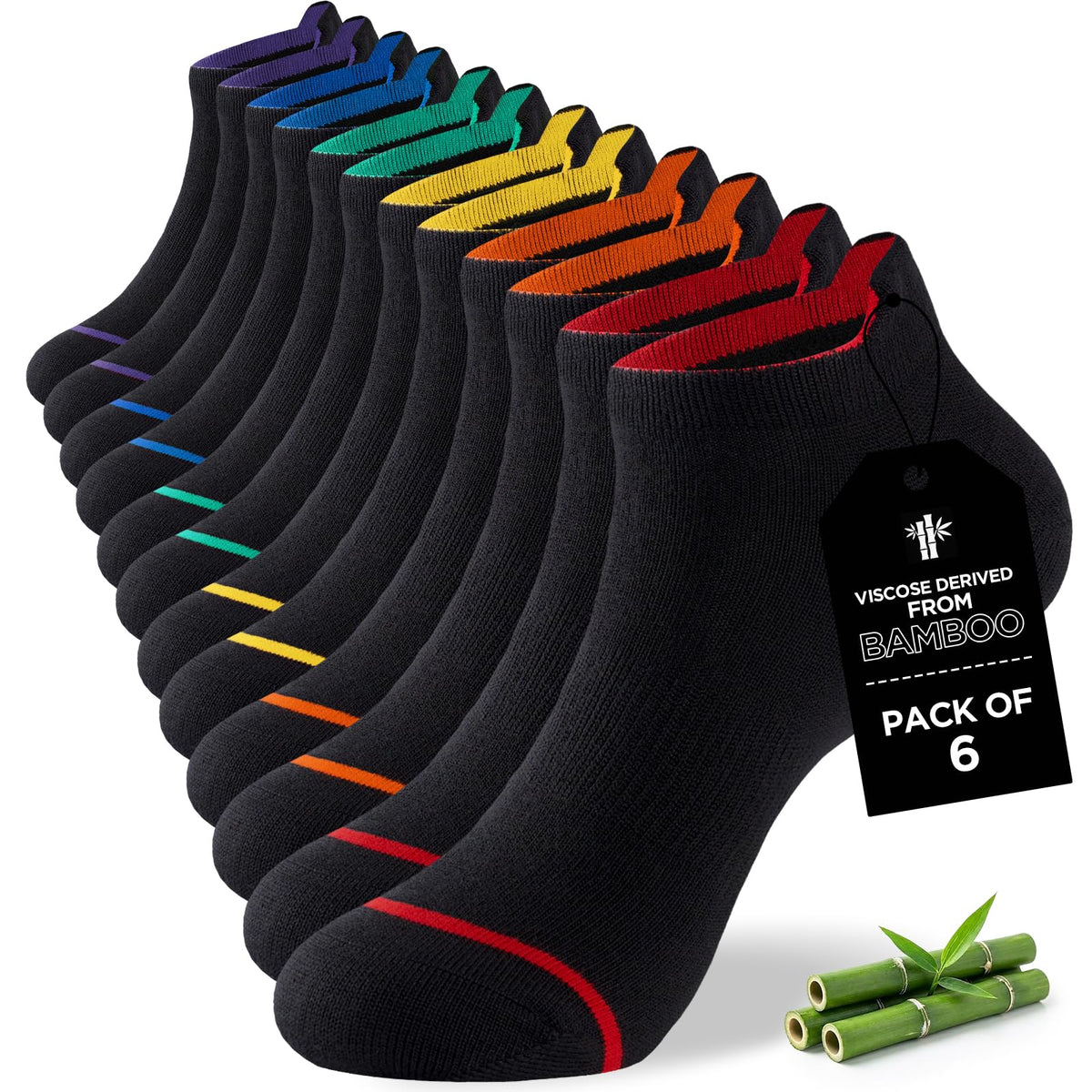 Niorasen Bamboo Trainer Socks for Men & Women, 6 Pairs, Low Cut
