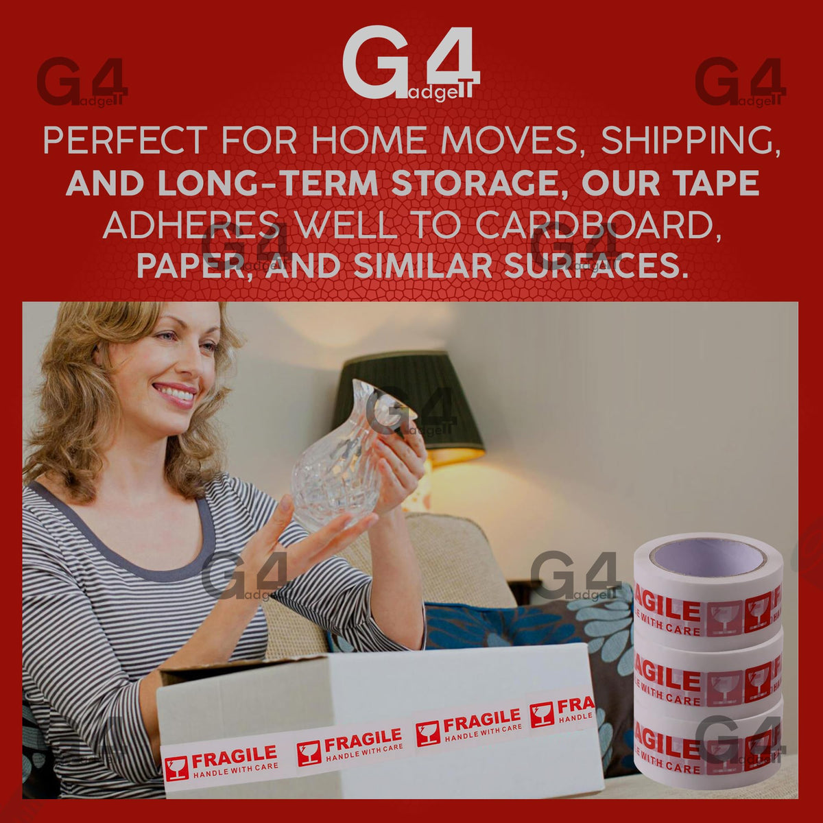 G4GADGET Pack of 3 Clear Packing Tape - Heavy Duty Transparent Tape 48mm x 66m - Ideal for Moving, Packing Boxes, and Secure Packaging