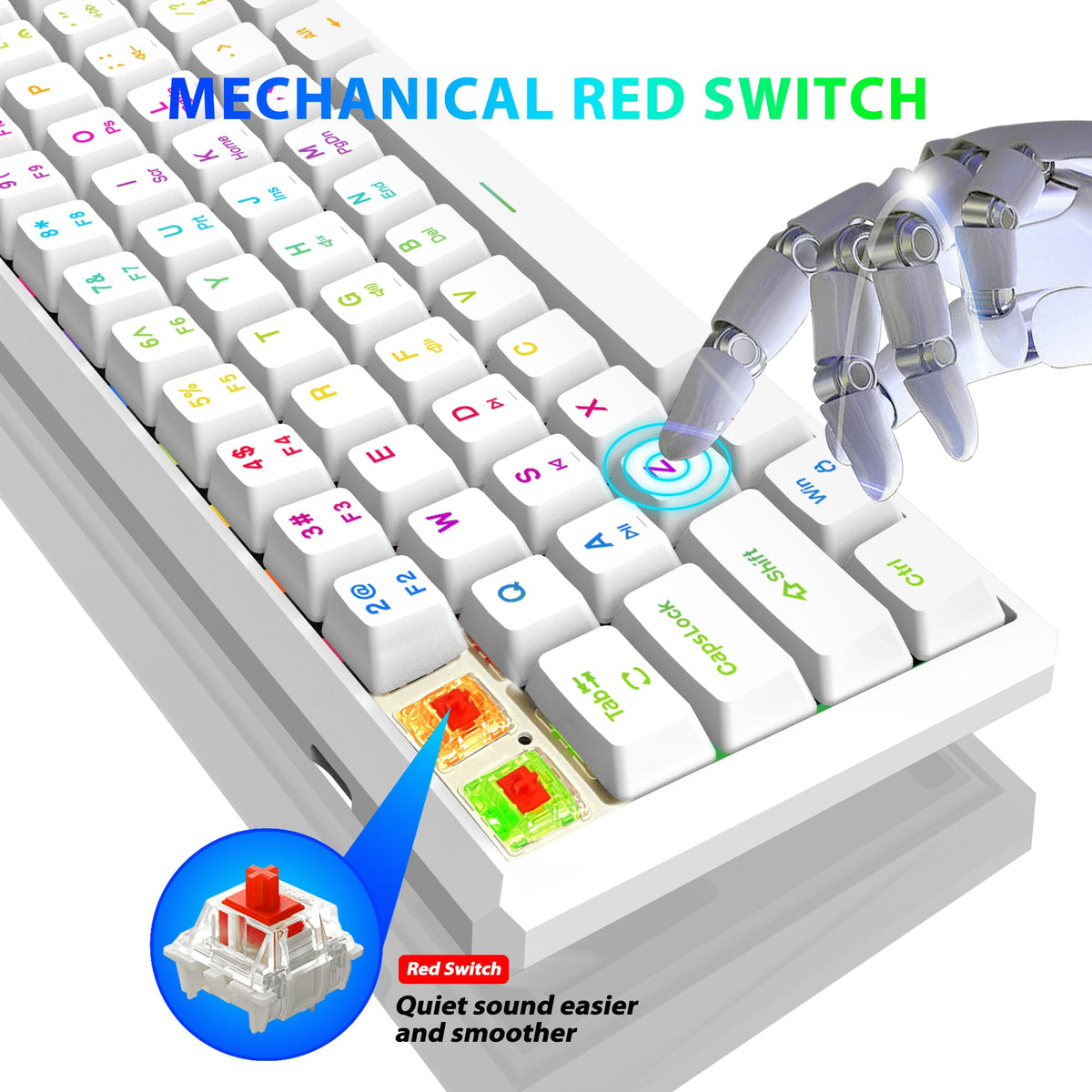 Snpurdiri Wired Mechanical Gaming Keyboard, 60% Size, LED Backlight, 61 Keys, Small Wired Office Keyboard for Windows Laptop/PC, Mac (Black-Red, Blue Switches)