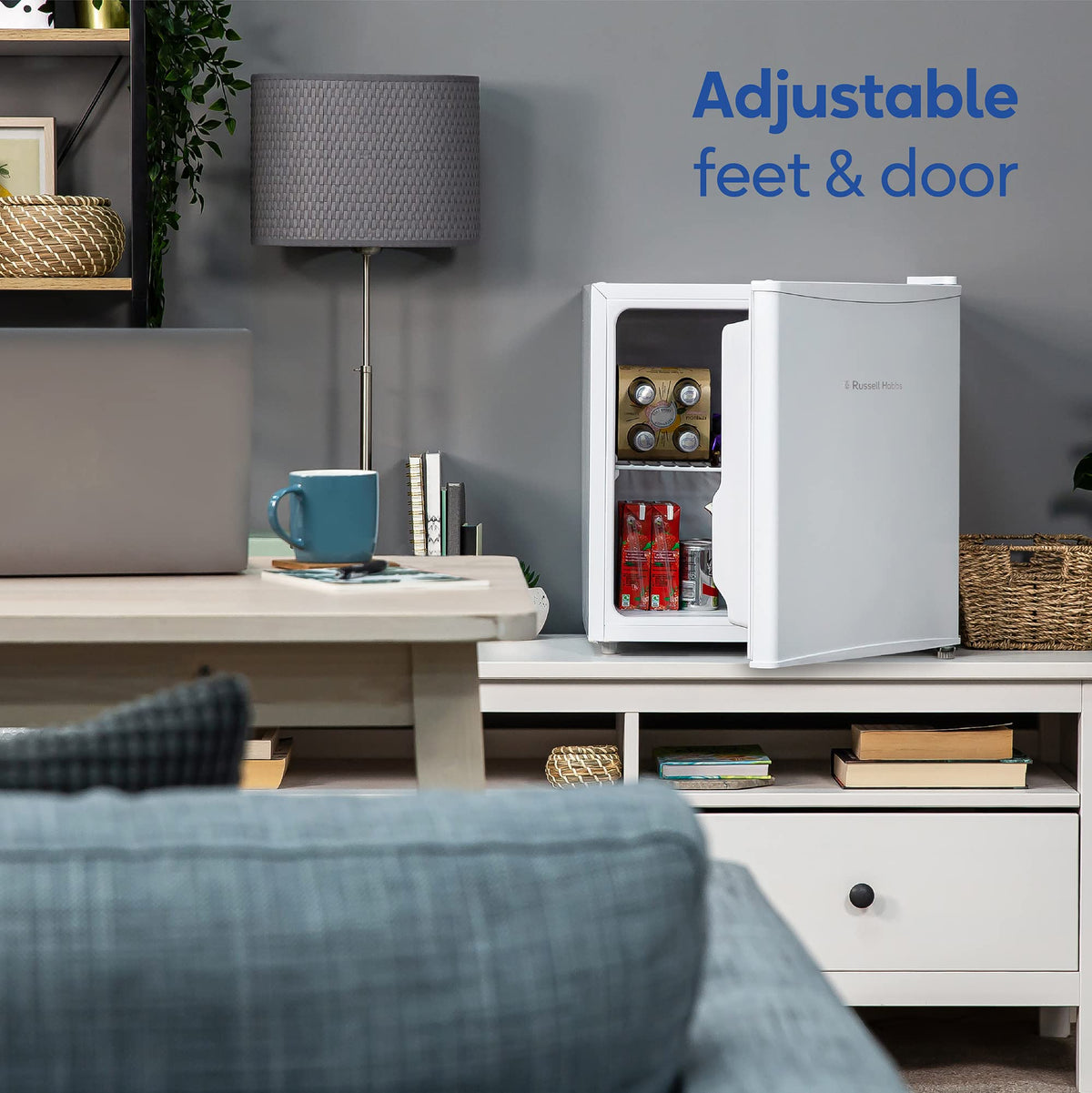 Russell Hobbs Table Top Larder Mini Fridge 43 Litre Capacity, Reversible Door & Adjustable Feet, Small Fridge, Manual Temperature Control, Ice Box, Black RHTTF0E1B
