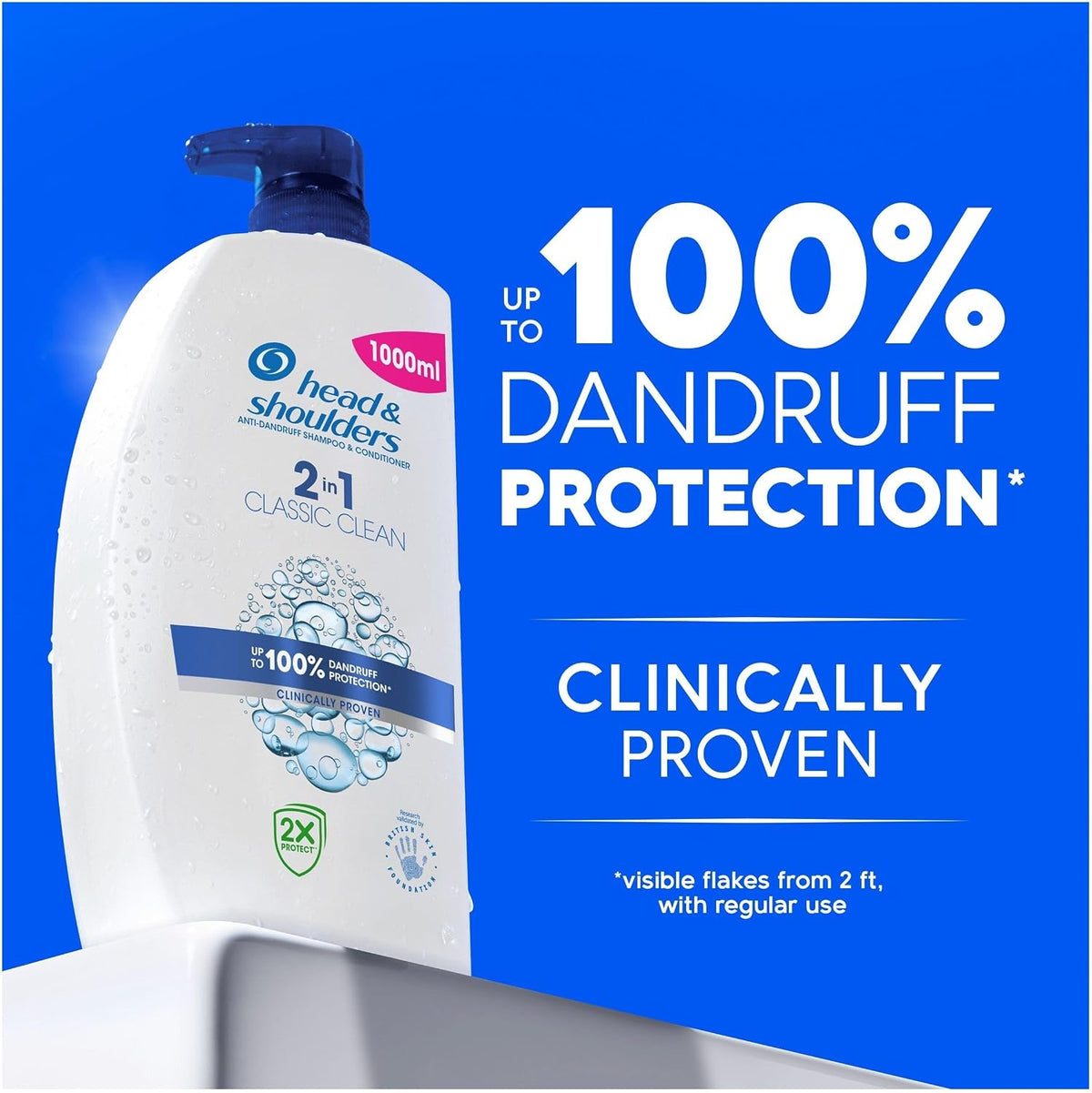 Head & Shoulders Classic Clean 2in1 Anti Dandruff Shampoo, 1000ml. Up to 100% Flake Free, Clinically Proven. For Any Hair and Scalp Type. For Daily use. Clean Feeling
