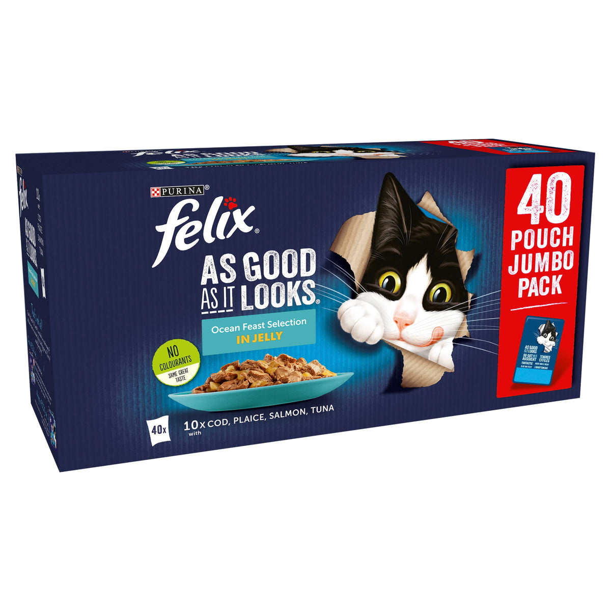 FELIX Tasty Shreds Adult Wet Cat Food Mixed Selection in Gravy Chicken, Beef, Tuna, Salmon 40 x 80g Pouches