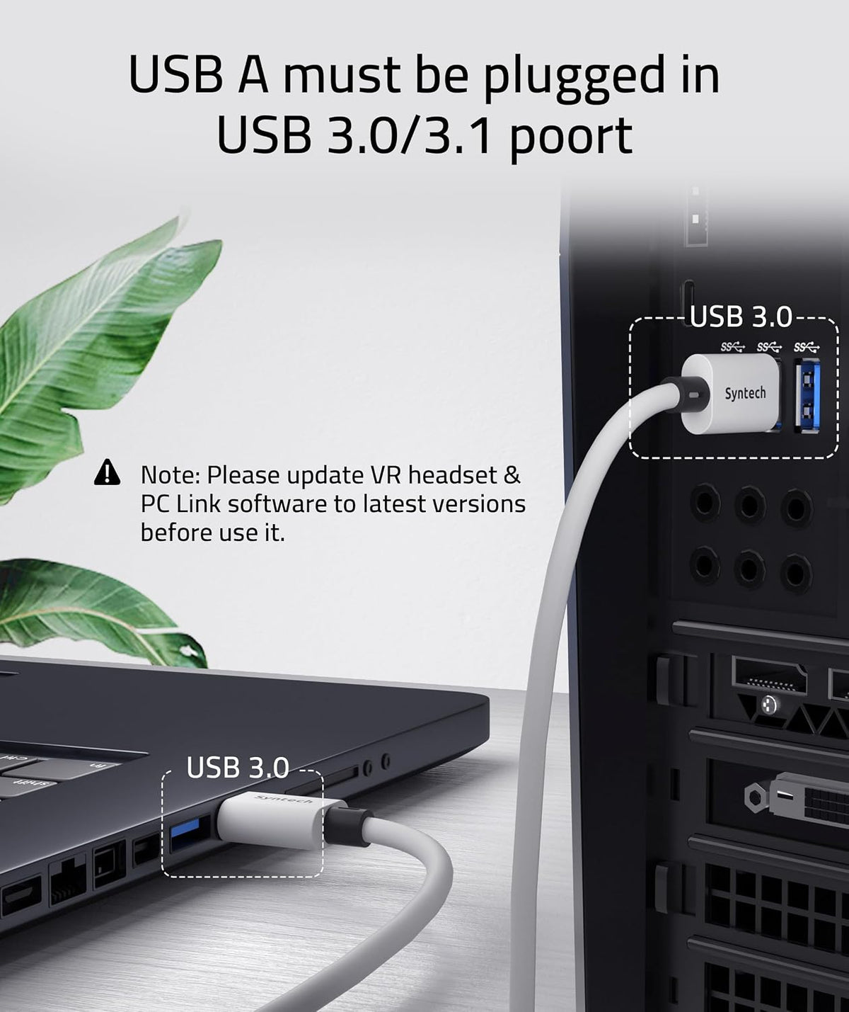 Syntech Link Cable 5m, USB 3.0 to USB Cable for Meta Quest 3/3S/2, Pico 4