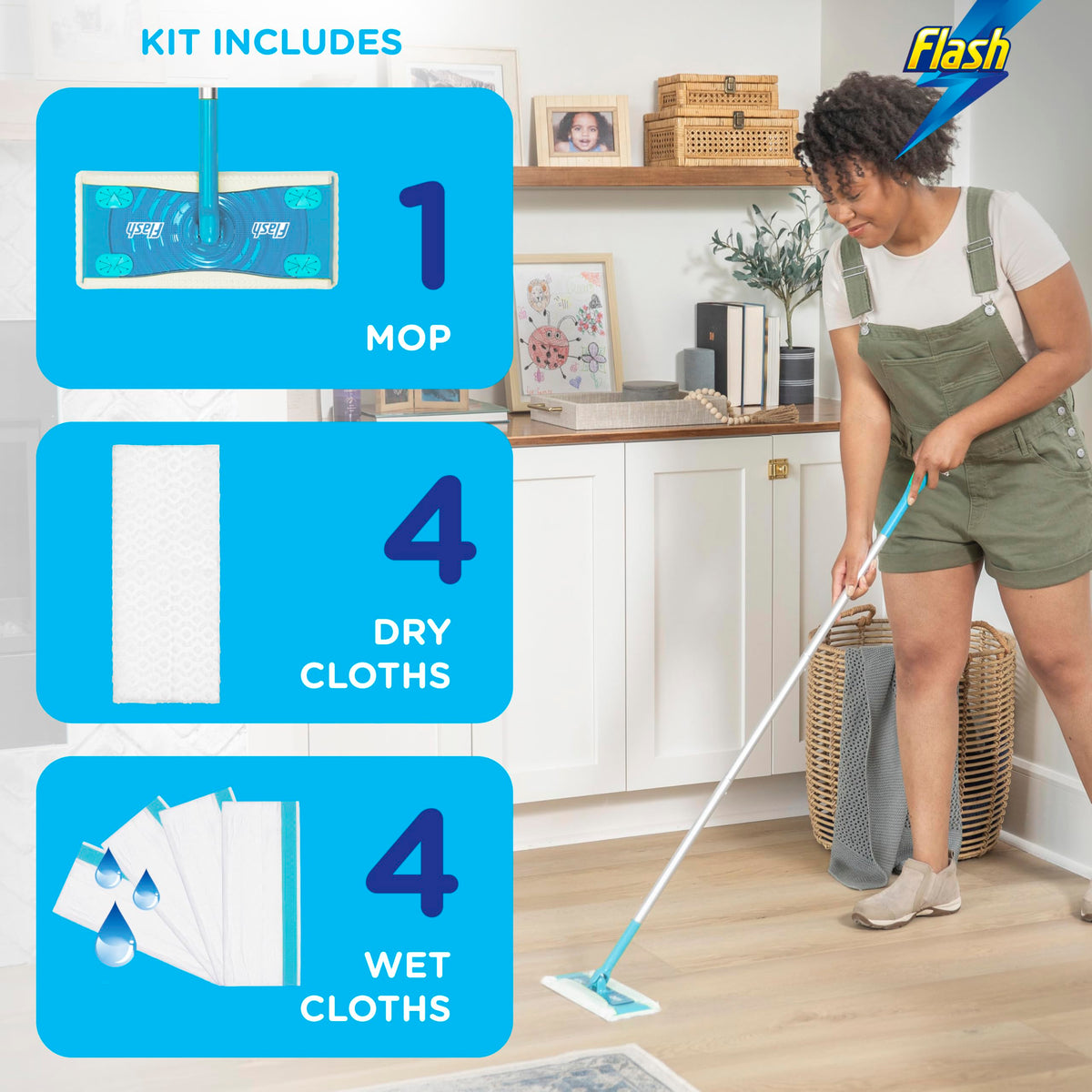 Flash Speedmop Wet Mop Floor Cleaner Starter Kit 1 Mop, 6 Wet Lemon Refills