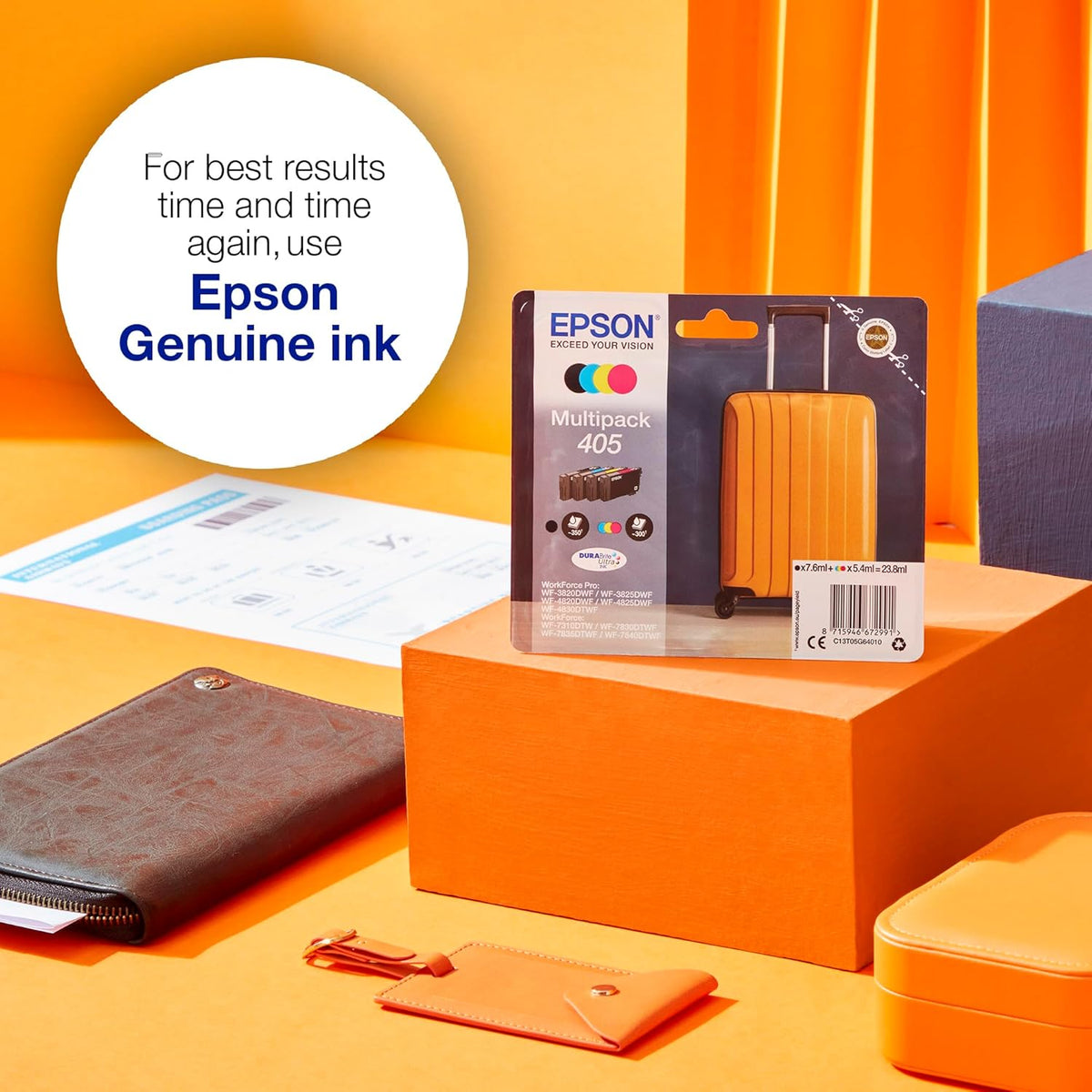 Epson 405 Suitcase Genuine Multipack, 4-colours Ink Cartridges, DURABrite Ultra Ink